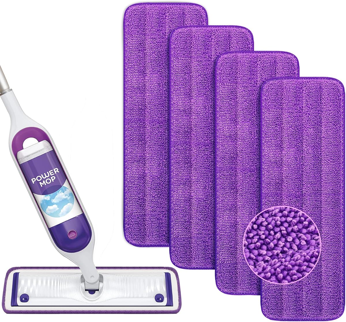 Reusable Power Mop Refills Pads Compatible with Swiffer PowerMop Mop - Microfiber Power Mop Pads Refill for 13 ''-15 '' Spray Mop- Washable Pads for Multi-Surface Floor Cleaning, 4 Pack