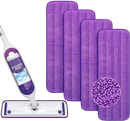 Reusable Power Mop Refills Pads Compatible with Swiffer PowerMop Mop - Microfiber Power Mop Pads Refill for 13 ''-15 '' Spray Mop- Washable Pads for Multi-Surface Floor Cleaning, 4 Pack