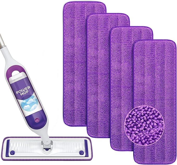 Reusable Microfiber Power Mop Refill Pads Compatible with Swiffer PowerMop (4-Pack, Machine Washable)