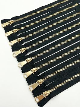 Wonesifee Metal Zippers 8pcs #5 Gold Close-end Non-Separating Short Zippers | Golden Y-Teeth Black Colorful for Purses Bags Pockets Handbags DIY Sewing 8"Black, 8inches