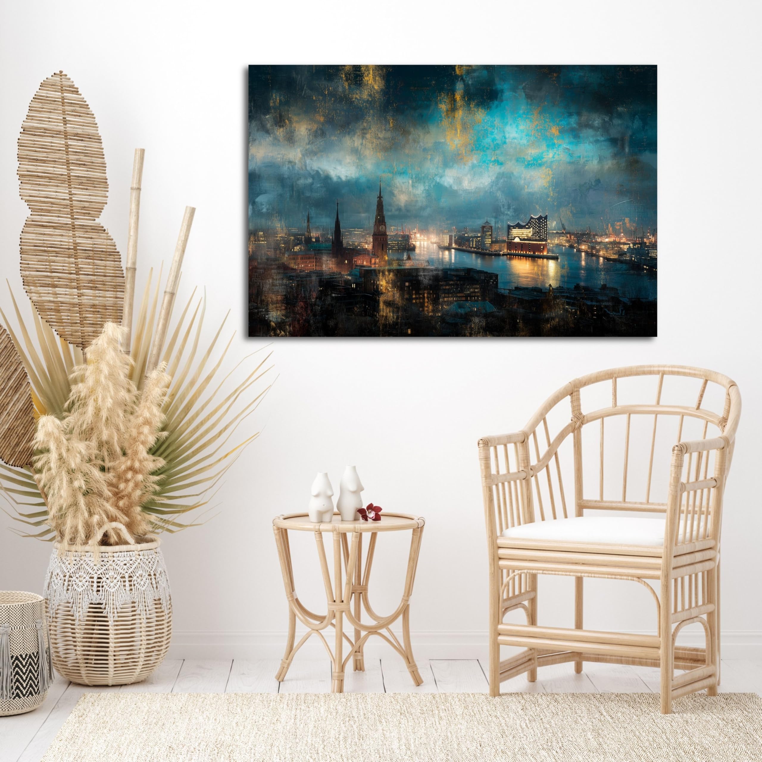 DRO Design – Hamburg 56x84 cm Querformat Wandbild XXL modernes Bild Wohnzimmer Schlafzimmer Bilder für die Wand Wanddekoration LeinWandbild XXL 6mm HDF