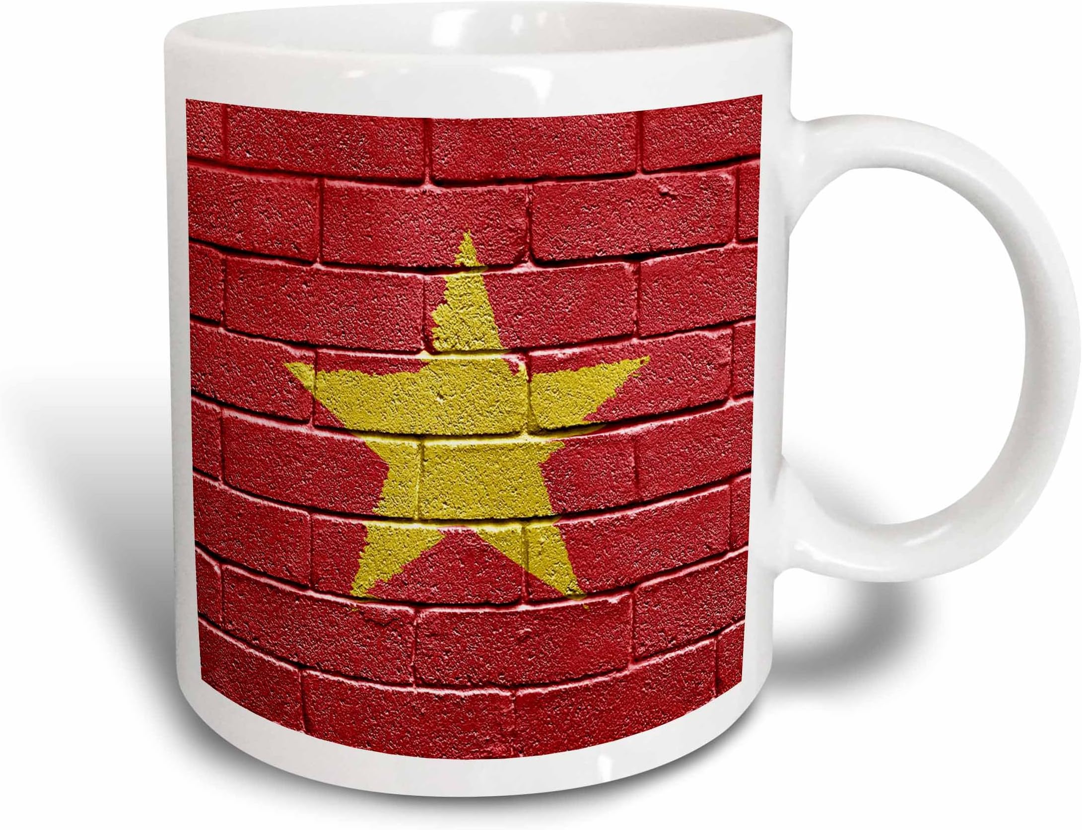3dRose mug_157012_2 National Flag of Vietnam Painted Onto a Brick Wall Vietnamese Ceramic Mug, 15-Ounce