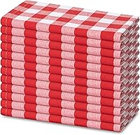 BlueNeedles Buffalo Plaid Gingham Cloth Napkins - 100% Cotton Set of 12, 18x18 Inch Red & White Reusable Soft Dinner Napkins for Parties & Daily Use