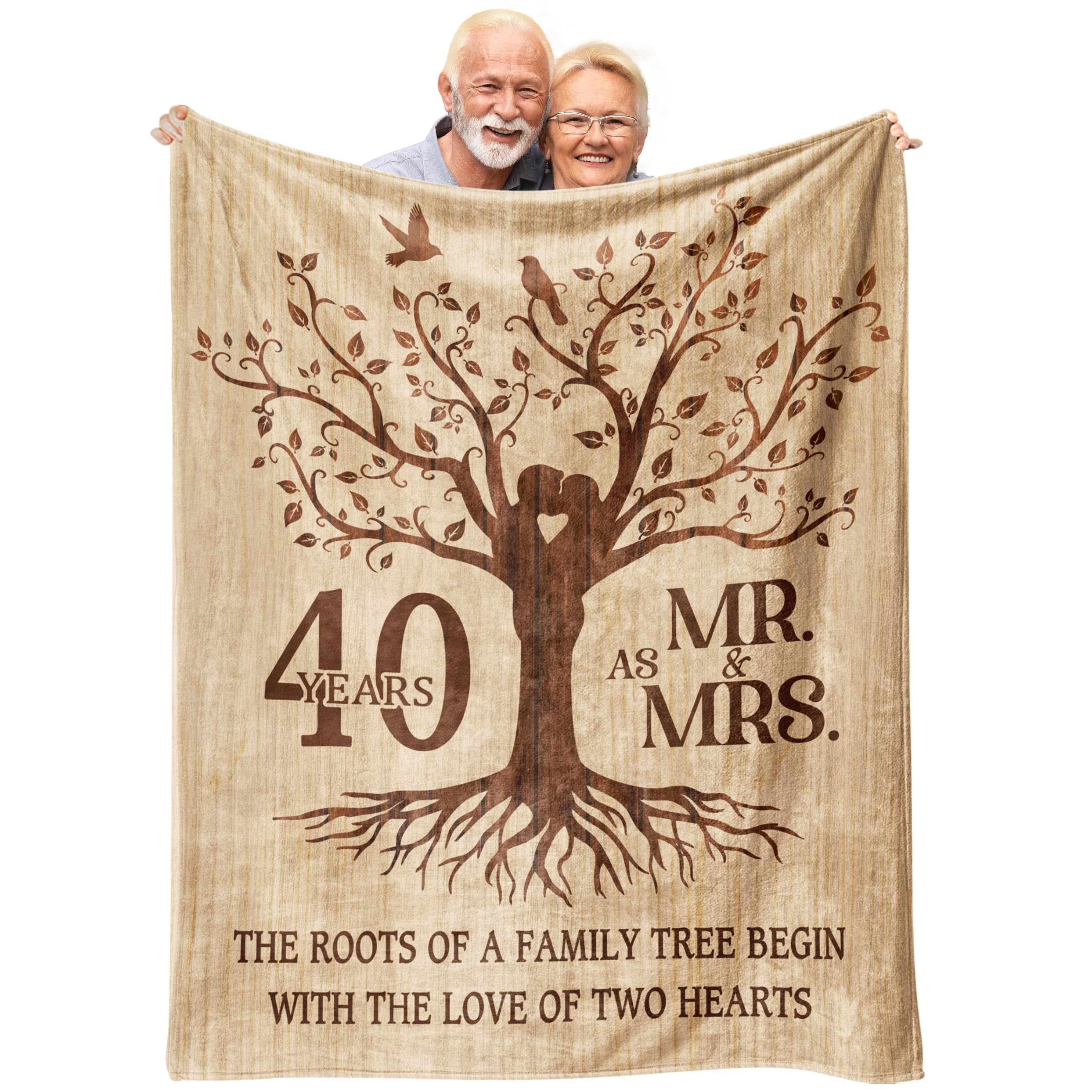 Happy 40th Anniversary Wedding Gifts, Flannel Soft Blanket Decor, 40th Anniversary Romantic Gifts for Couple Husband, Best 40 Year Wedding Anniversary Decorations - 50x60 inches