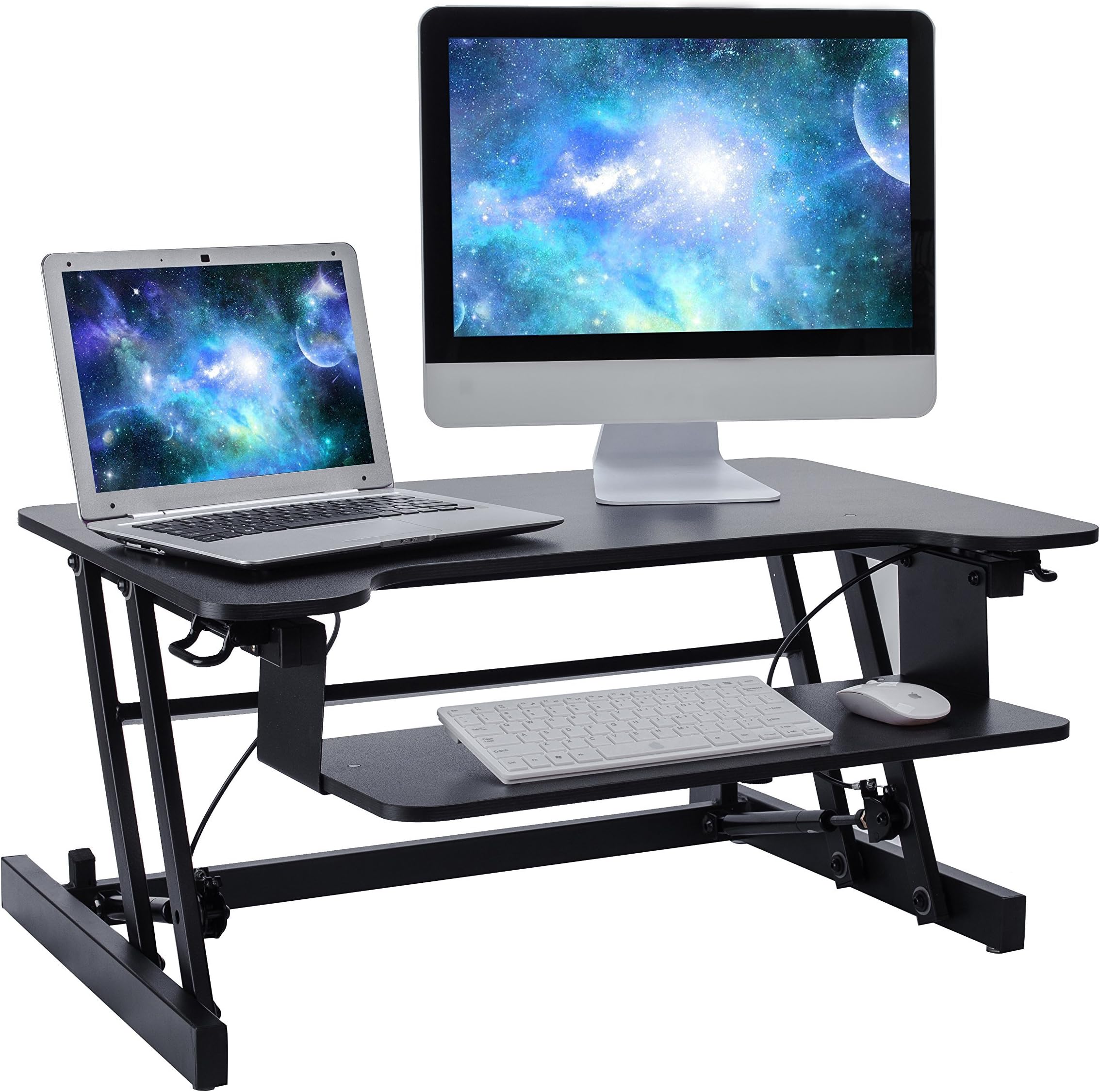 Standing Desk Adjustable Height Desk Riser Converter - Stand Up Desk with Retractable Keyboard Tray - Fit laptop and Computer Dual Monitors Supports up to 35 Lbs Stand Desk Black