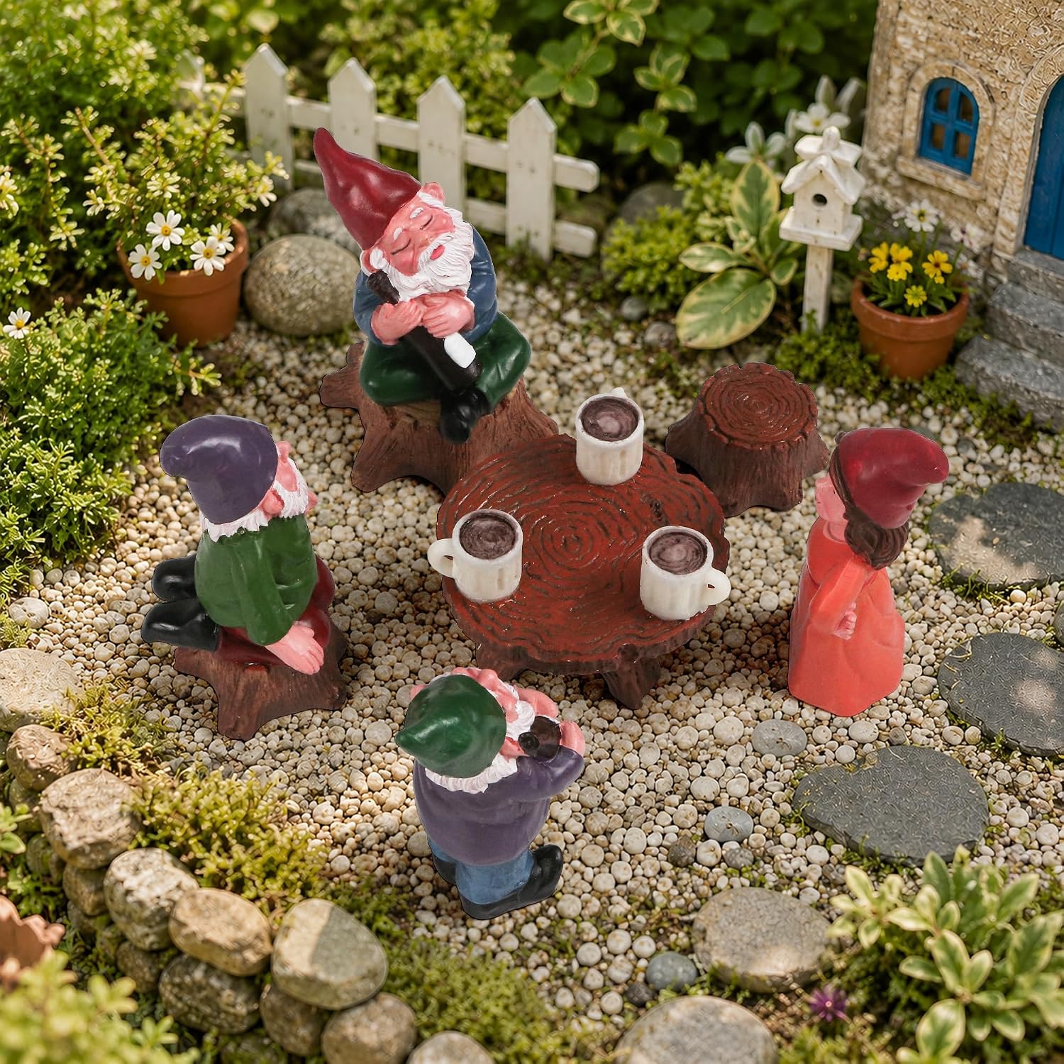 6pcs Mini Gnomes Fairy Garden Set, Miniature Funny Resin Figurines Decor