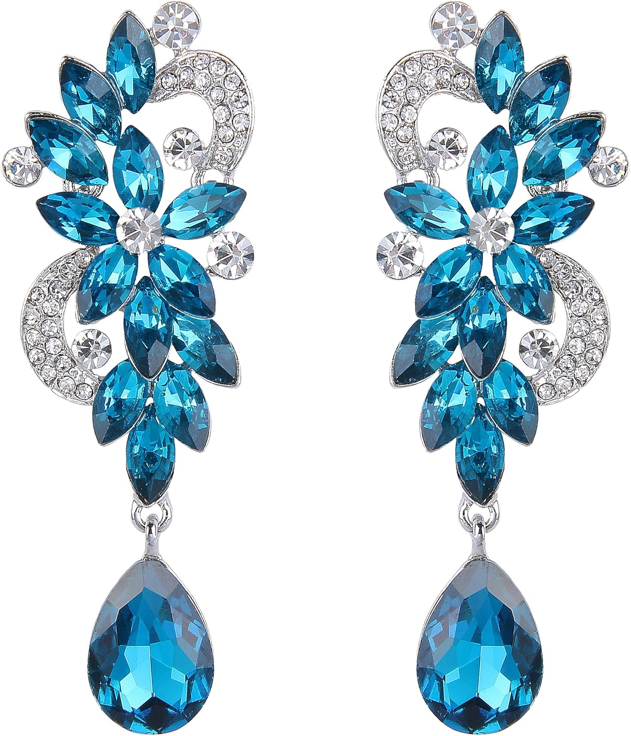 BriLove Women's Bohemian Boho Crystal Flower Wedding Bridal Chandelier Teardrop Bling Dangle Earrings