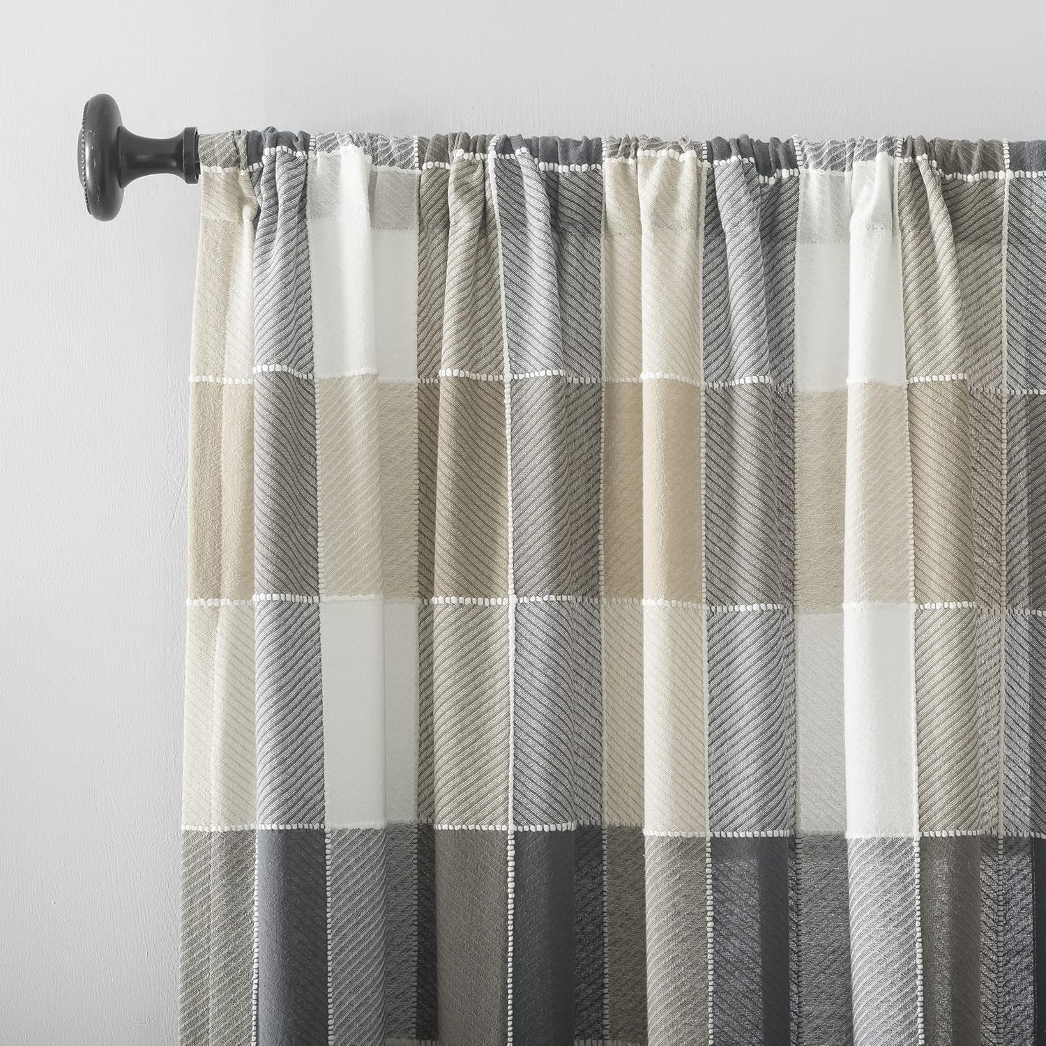 Archaeo Colorblock Plaid Cotton Rod Pocket Curtain, 50" x 84", Mocha Brown