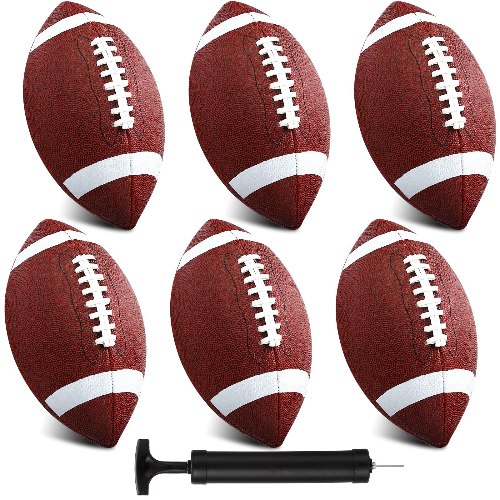 Jerify 6 Pcs Composite Leather Footballs Bulk Official Size 6 Inflatable Football with Pump for Youth Indoor Outdoor Football Training and Recreational Play
