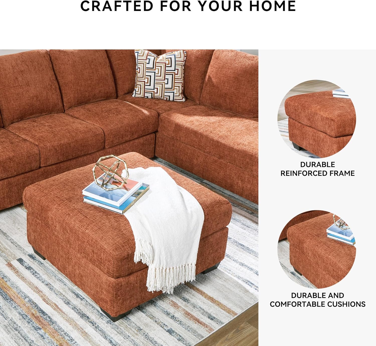 Signature Design by Ashley Aviemore Casual Square Oversized Accent Ottoman for Living Room, Orange