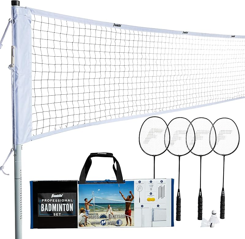Juegos de redes de bádminton - Patio trasero al aire libre + Red de bádminton de playa + Juego de equipo - (4) Raquetas + (2) Pajaritos + Red portátil incluida - Adultos + Juego para niños
