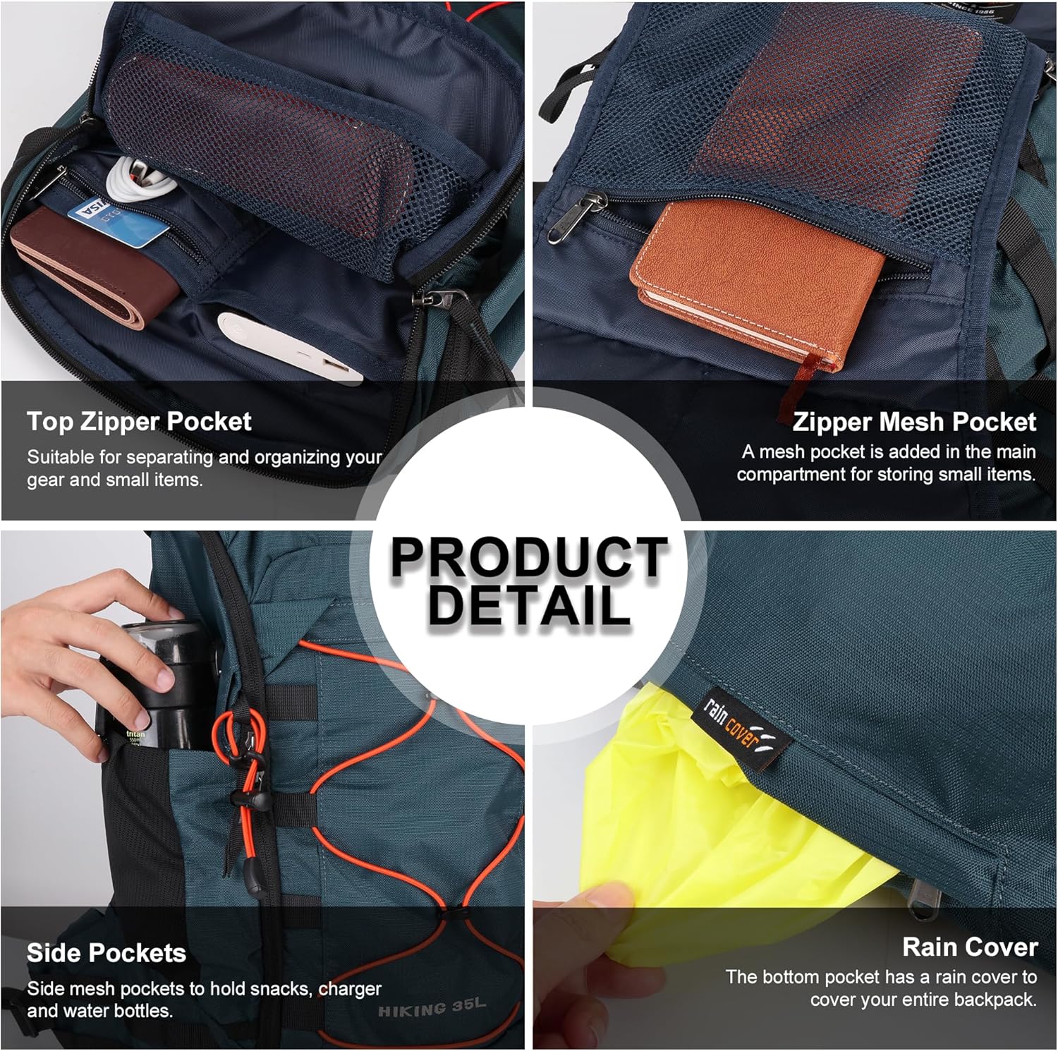 MOUNTAINTOP 35L Hiking Backpack, Lightweight Outdoor Travel Camping Daypack with Rain Cover for Men & Women（Blue） - Image 4