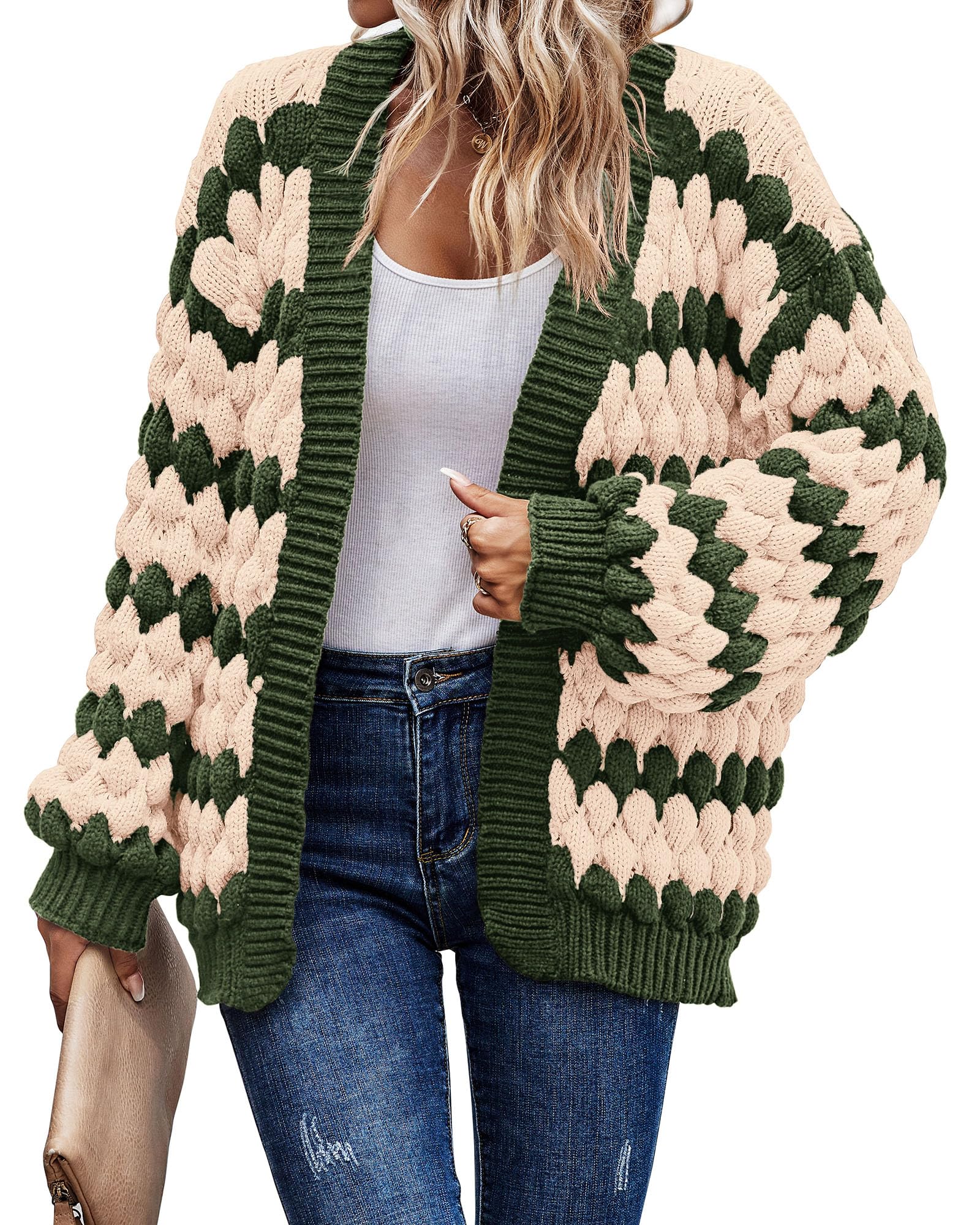 KIRUNDO Womens Chunky Lantern Sleeve Cardigan
