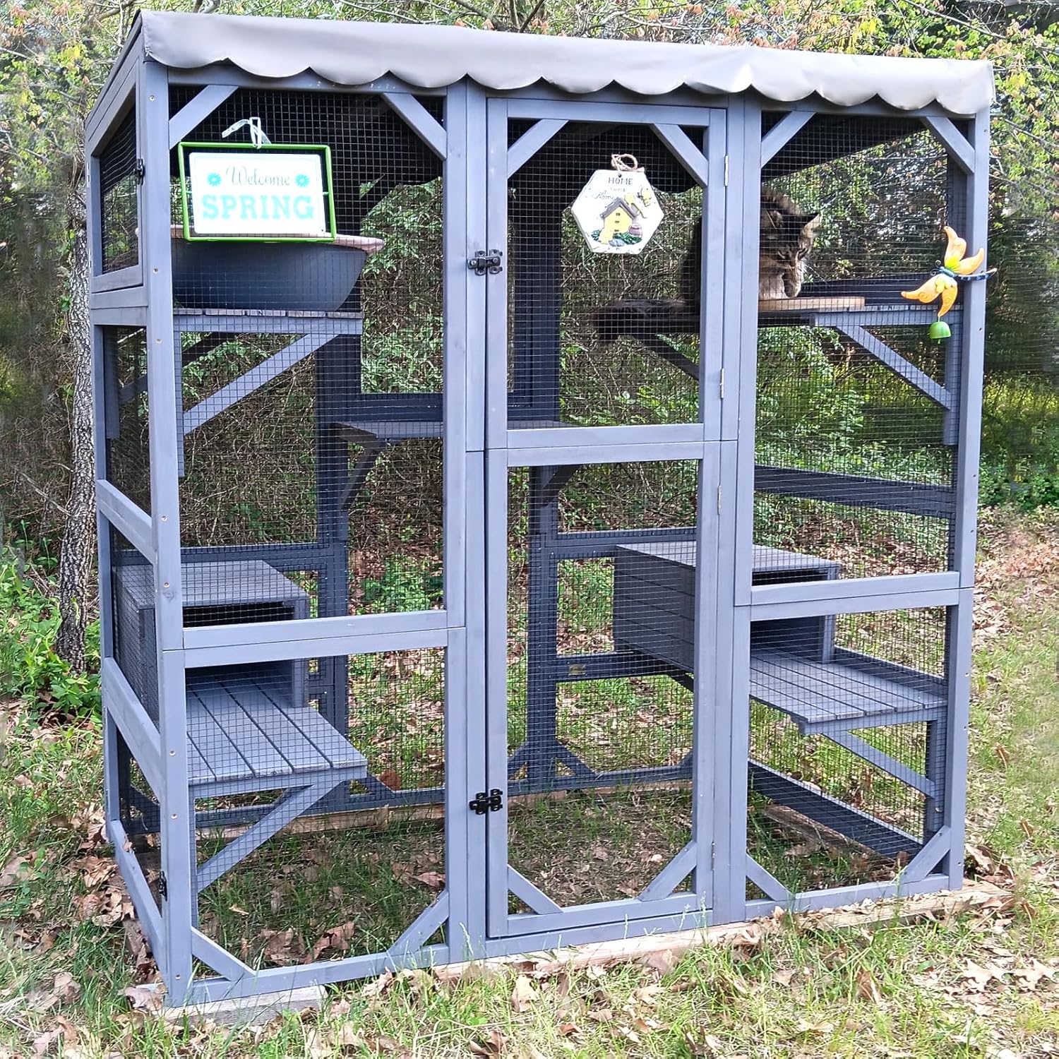 Catio Outdoor Cat Encolsure 71" Large Cat House Window Catio Walk in Kitty Shlter with Resting Box,Upgrade Waterproof Cover