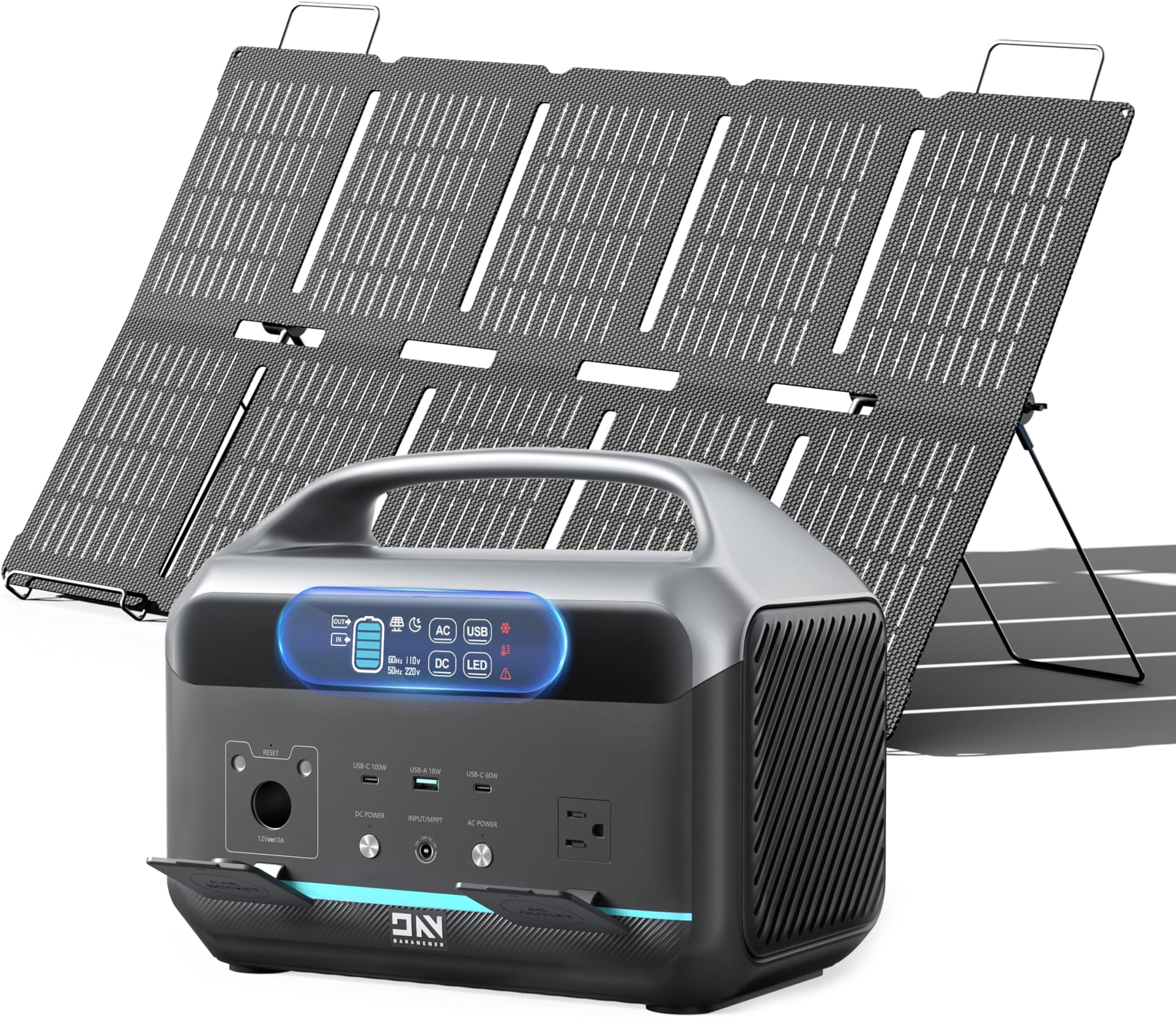 Solar Generator 600W (Surge 1200W), Portable Power Station with 100W Solar Panel, 576Wh (180,000mAh) LFP Battery with AC & DC Outlets, 1 Hour Fast Charging for Home & Emergency, Outdoor Camping, CPAP