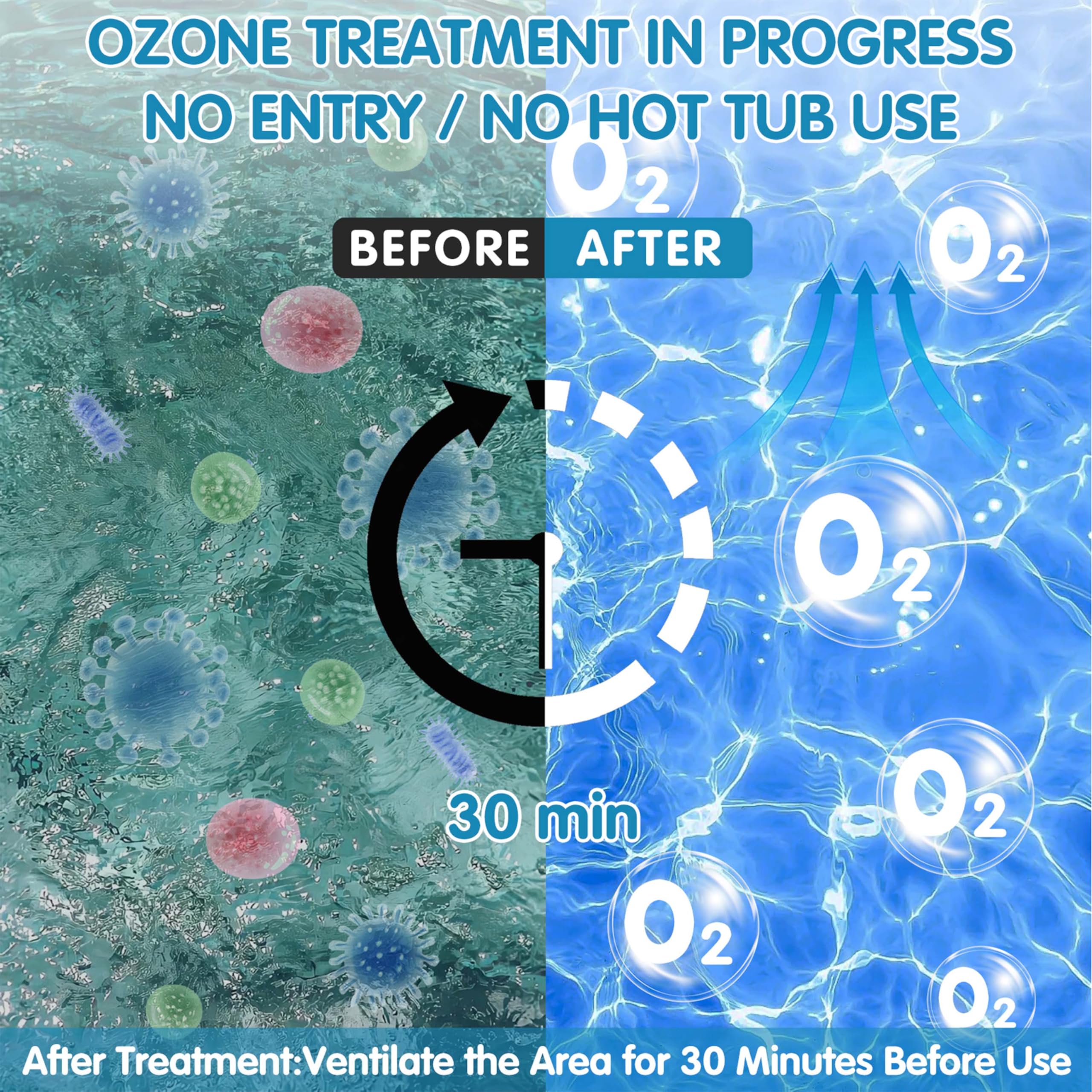 Purificateur d'ozone pour jacuzzi et plongeons froids – Système d'assainissement de l'eau sans produits chimiques avec pierres d'air et tubes – Aide à réduire les bactéries et les changements d'eau