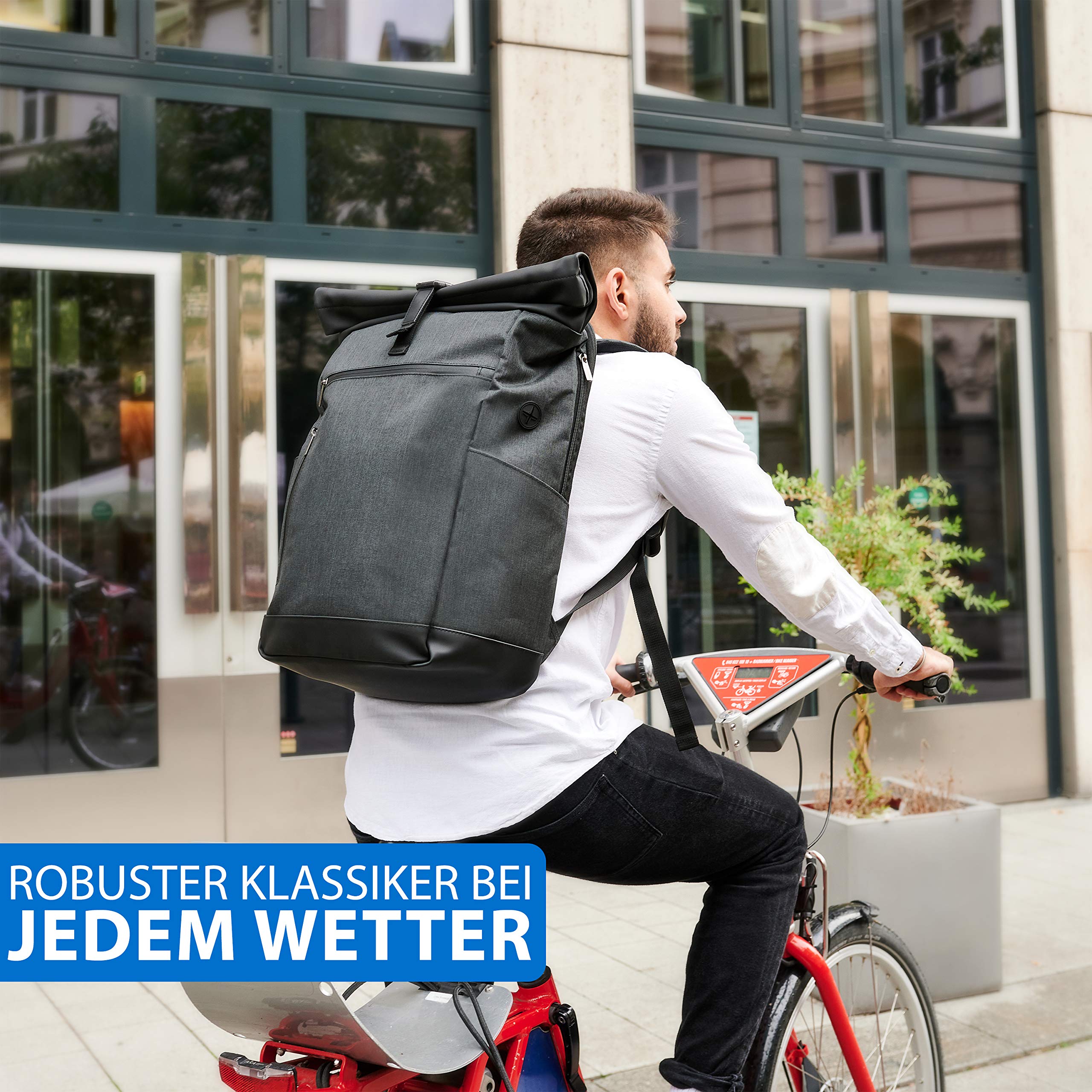 Wenter.S Rolltop Rucksack großer Kurierrucksack 25–30L anthrazit viele Taschen innen und aussen