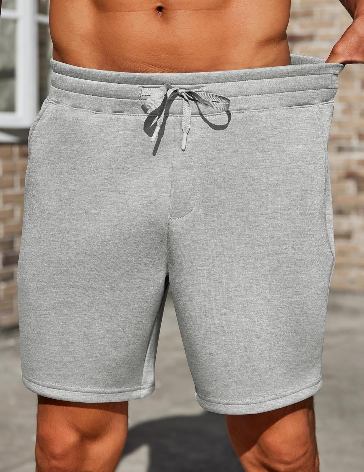 PINSPARK Mens Lounge Sweat Shorts, 7" Casual Elastic Waist Gym Workout Shorts with Drawstring - Image 3