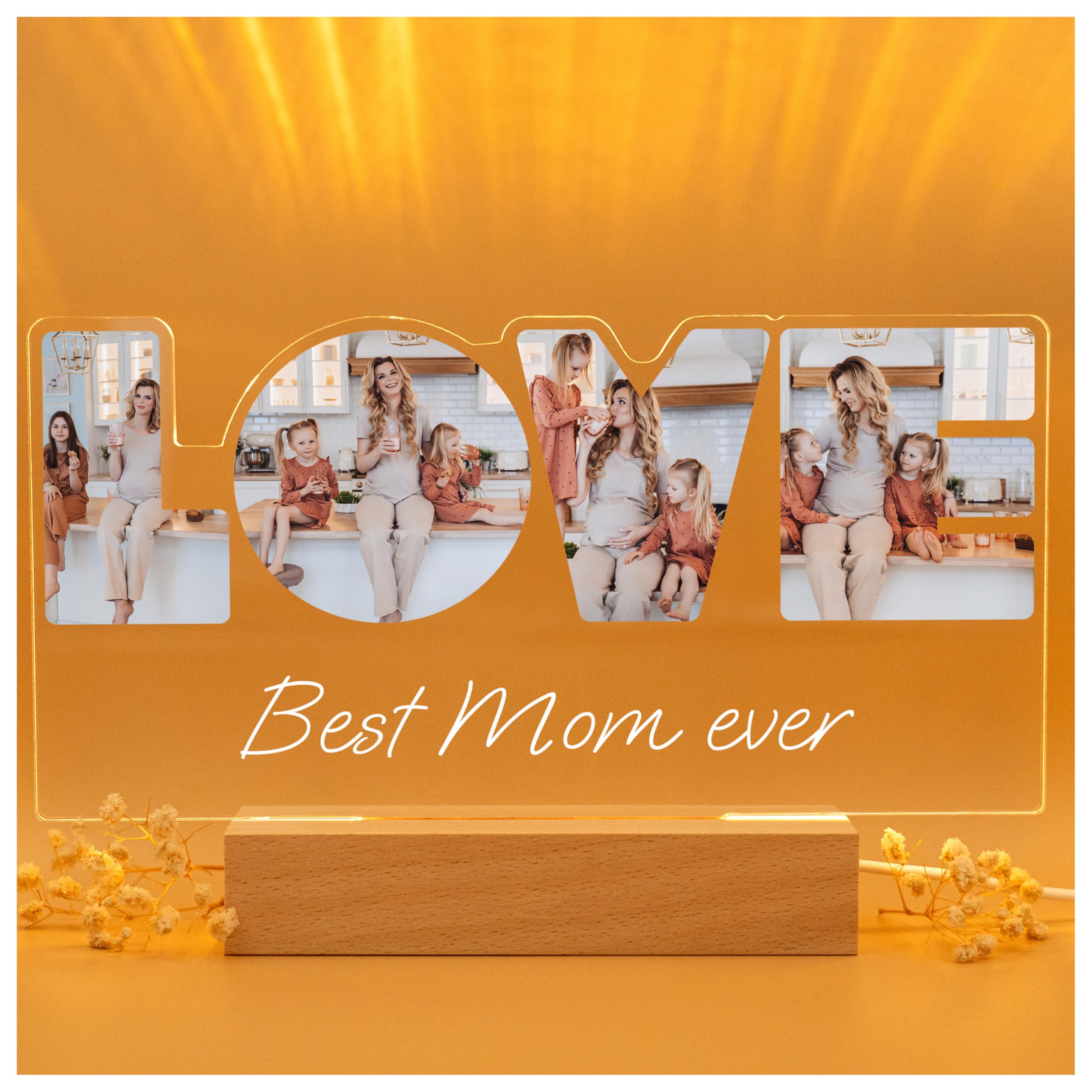 Personalized Mother's Day Acrylic Plaque With LED Light - Custom Photo & Text Night Light Gift