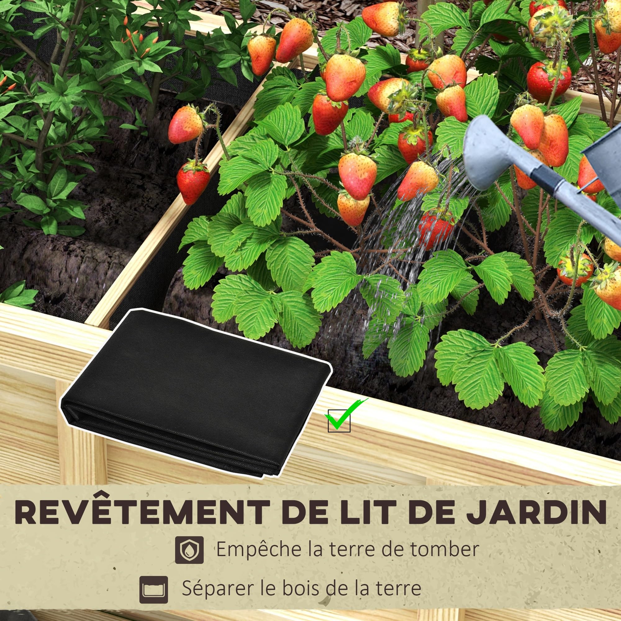 Outsunny Jardinière sur Pieds - Potager avec séparateur Amovible, étagère, Inserts d'irrigation, Feutre de Drainage Inclus - Dim. 115L x 46l x 75H cm - Bois Massif Sapin