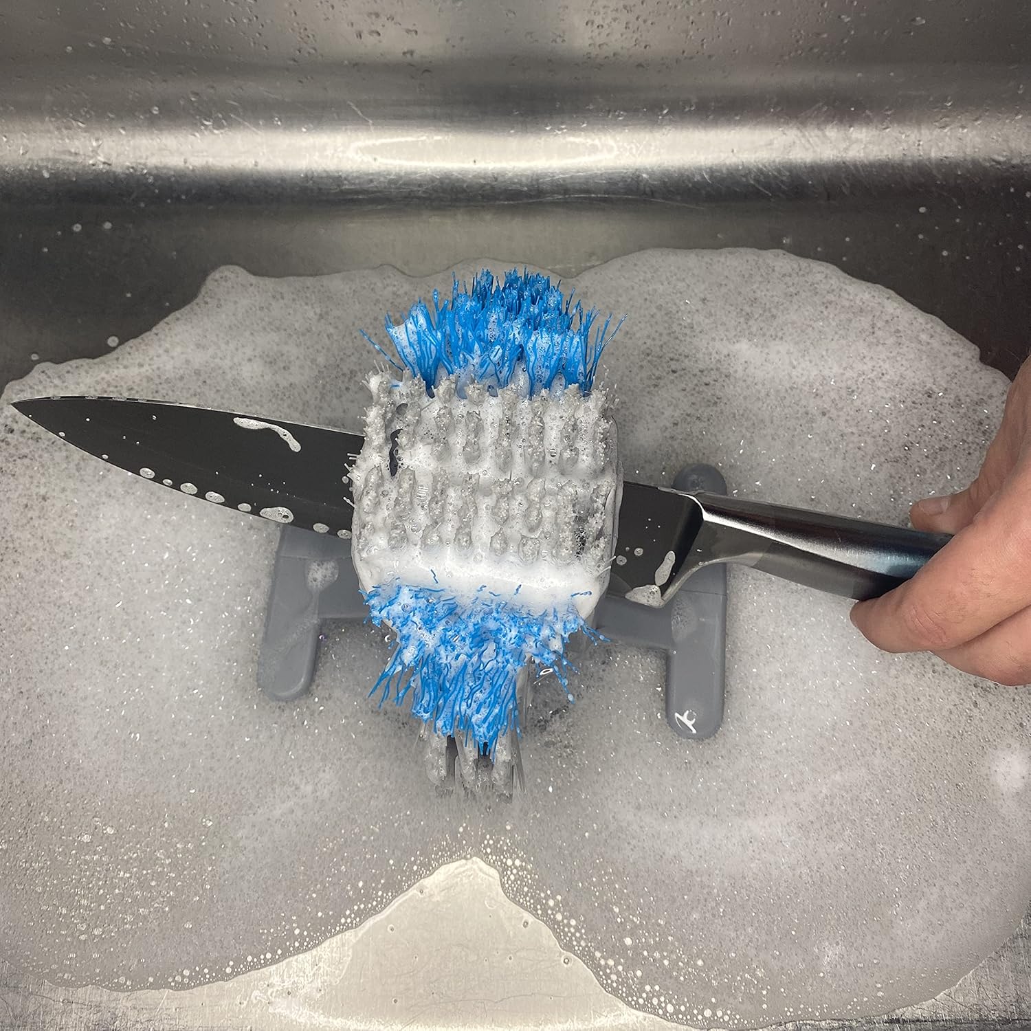 Knife Scrub Brush Kitchen Sink Cutlery Cleaner-Wash Dish,Bowl,Plates-Commercial Bar Plate,Silverware,Utensil Scrubber- Suction Eco Brushes Handheld Brash Dishwashing Tool for Easy Wash by SINK N' SPIN : Health & Household