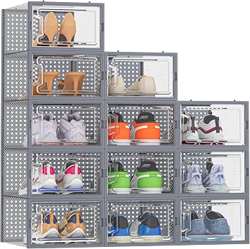 HOMIDEC Clear Shoe Storage Boxes, Stackable Shoe Organizer for Closet