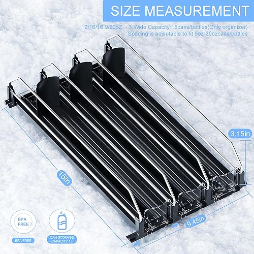 Miniatura 5 de ZIJIN Organizador de bebidas para refrigerador, dispensador de latas de soda autoempujable de 3 filas para refrigerador con ancho ajustable
