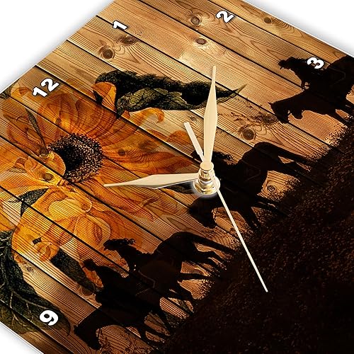 Miniatura 3 de 3D Rose 3dRose - Siluetas de vaquera occidental contra madera de granero con un girasol y prado vintage, reloj de pared, 10 pulgadas (DPP_150190_1)