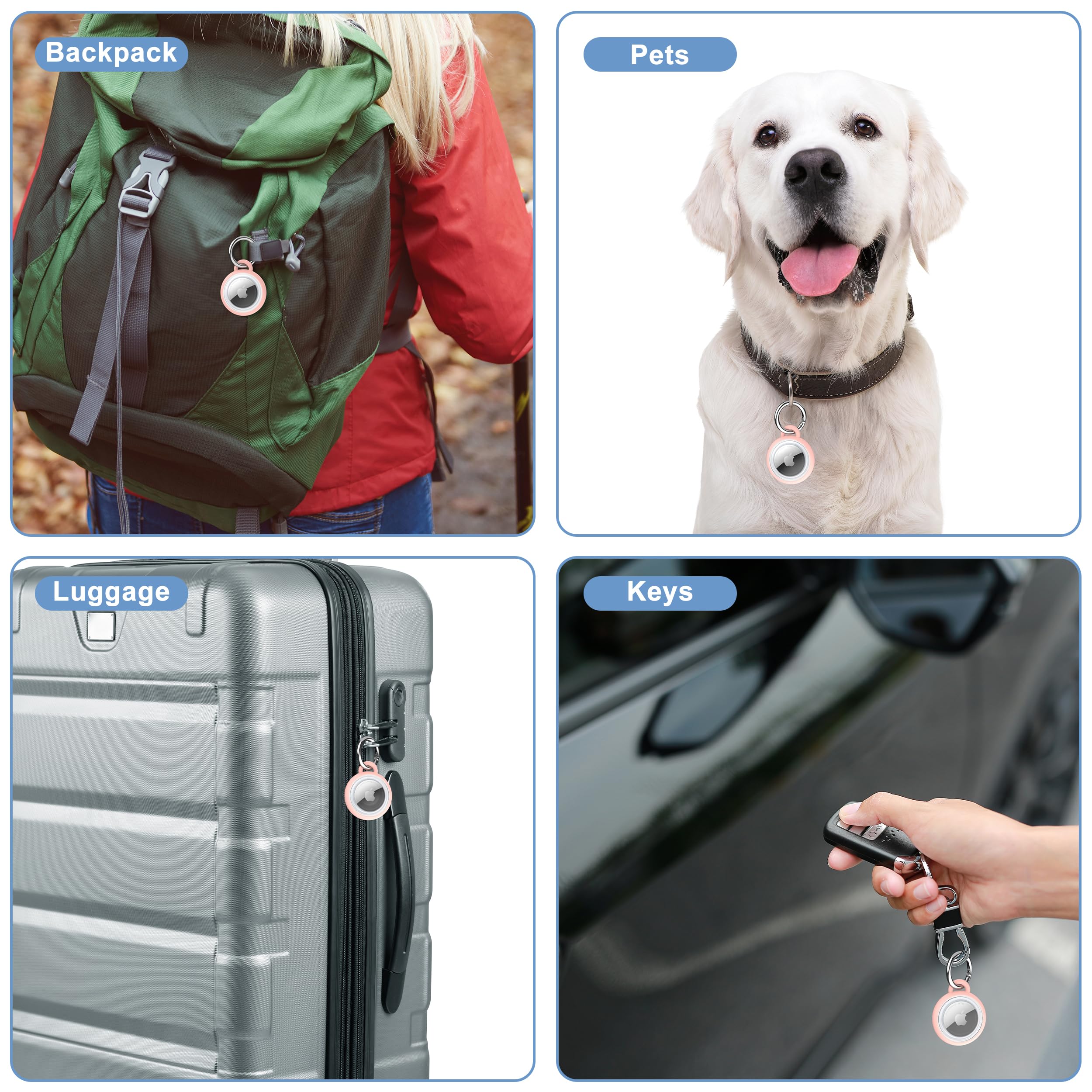 AirTag Holder Waterproof Silicone Case with Keyring, 2026 Upgraded Protective AirTags TPU Case Tracker Cover for Keys, Bags, Luggage, Pet Collars,Scratch-Resistant for Apple Air Tags (Pink) — view 7