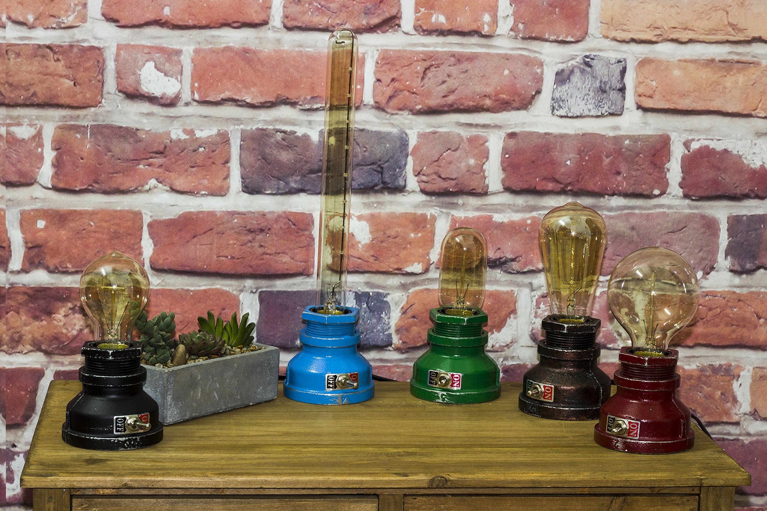 Photo 1 of Y-Nut Loft Style Lamp, Corporal Red Steampunk Industrial Vintage Style, Water Pipe Table Desk Light with Dimmer, Aged Rustic Metal (Red) Replace The Bulb with dimmable Bulbs only