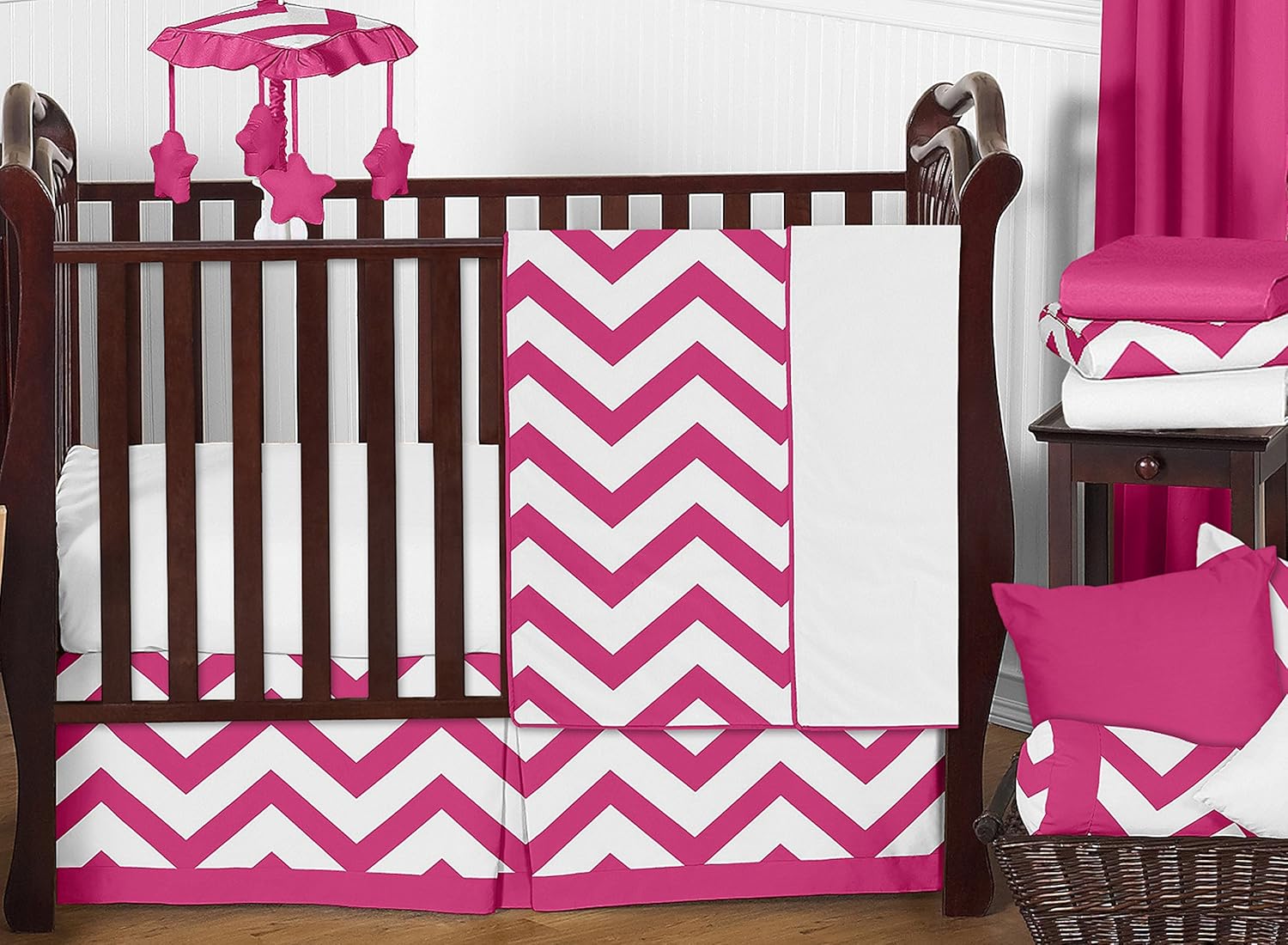 Sweet Jojo Designs 11Piece Hot Pink and White Chevron