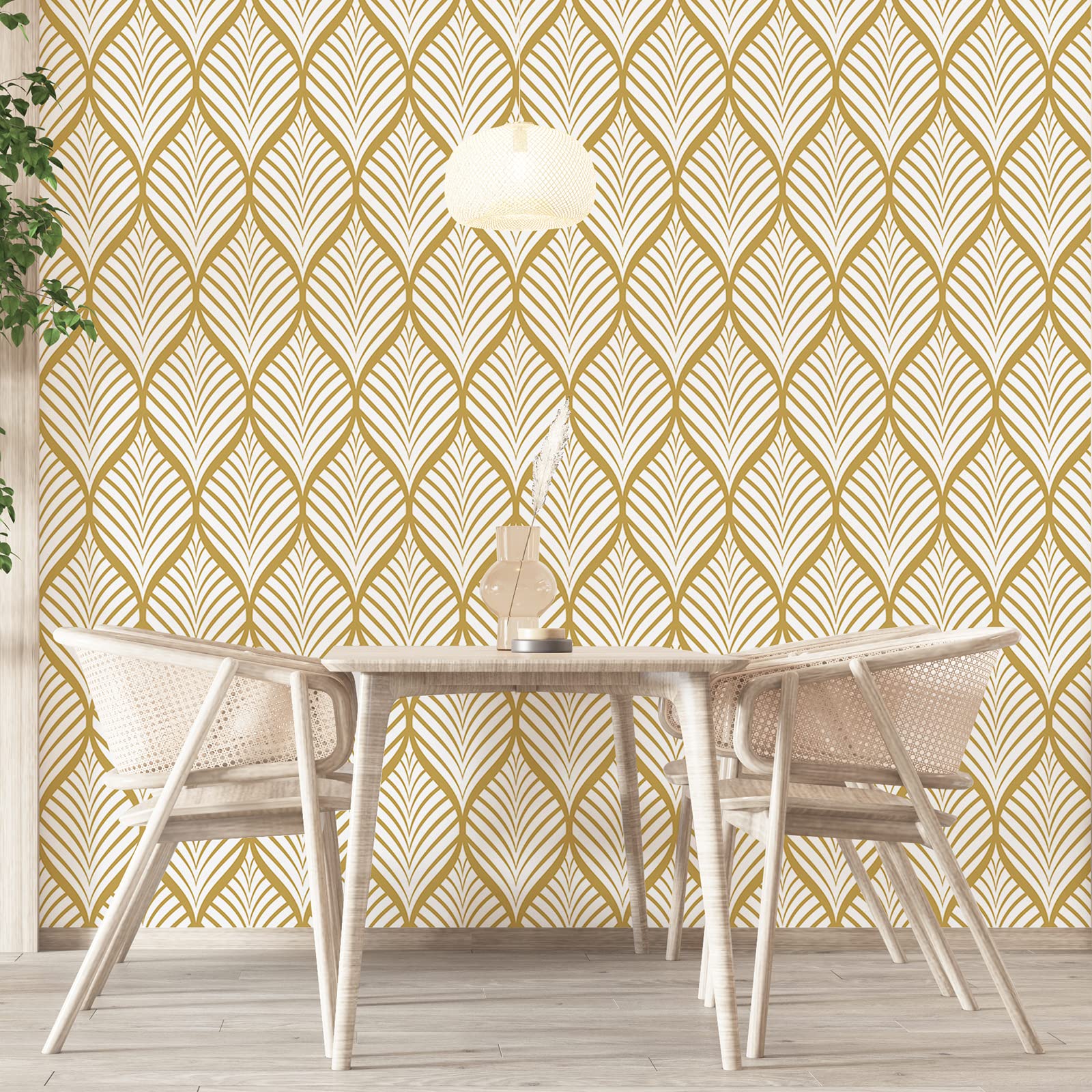Papel Pintado Moderno Amarillo Adhesivo de Pared Autoadhesivo Impermeable con Diseño Geométrico de Rayas Doradas Para Baño Sala de Estar Dormitorio Decoración de Puerta de Cocina 44,5x1000cm