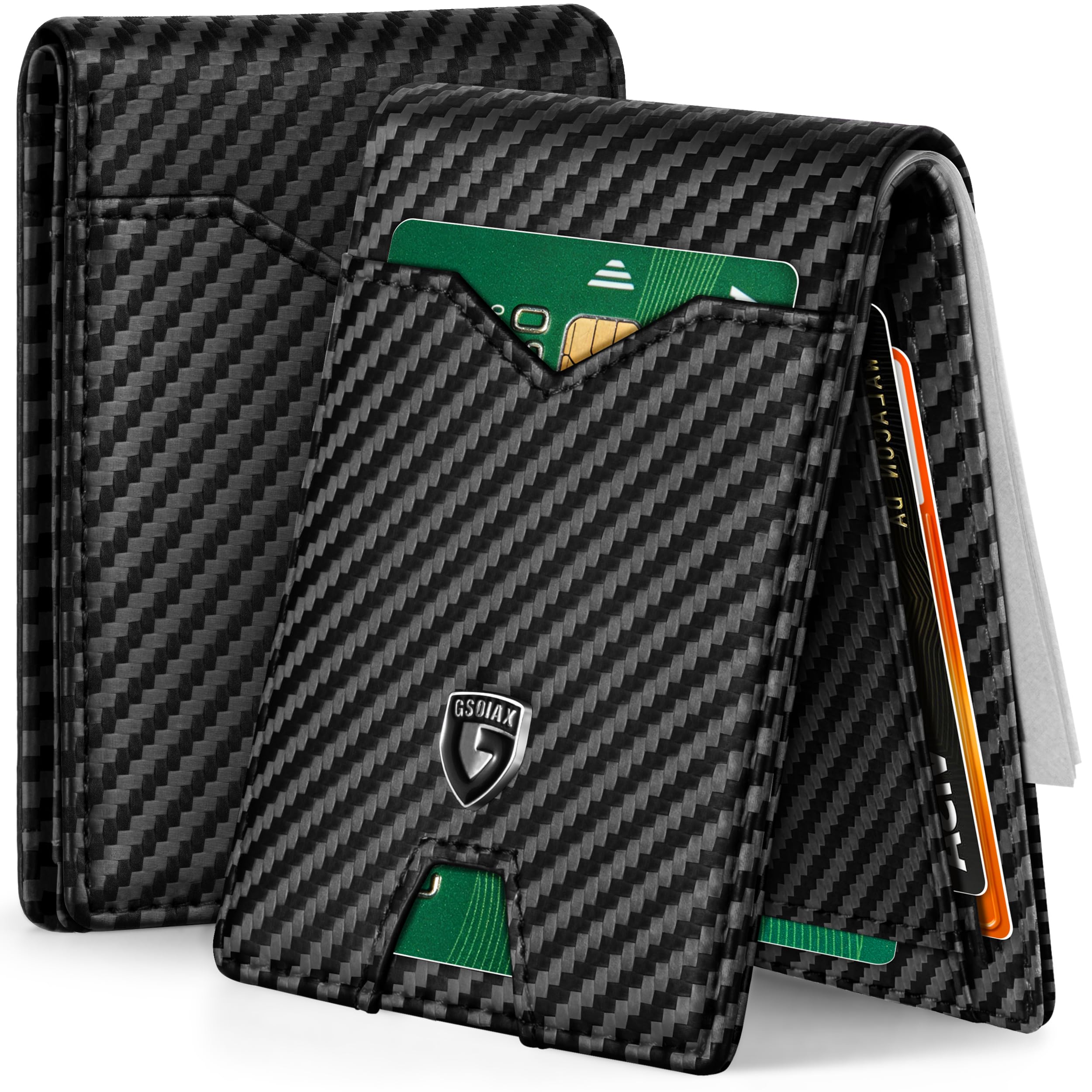 Slim Wallet for Men Rfid Blocking Leather Bifold Front Pocket Carbon Fiber Men's Money Clips Credit Card Holder With Gift Box