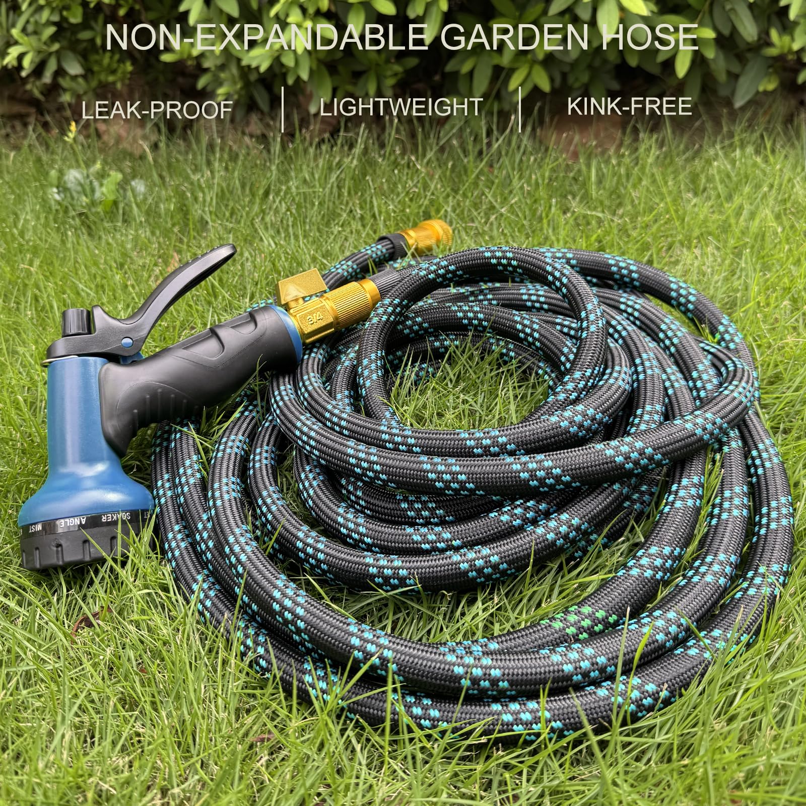 Gartenschlauch, nicht erweiterbar, 7,6 m, leichter flexibler Wasserschlauch mit 10 Funktionen, Sprühdüse, auslaufsicher, knickfrei, tragbarer Schlauch für Hof, Rasen, Camper, hochdichtes Gewebe
