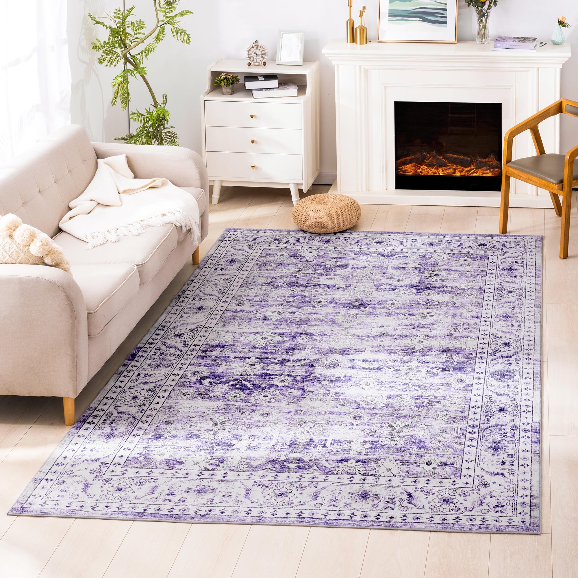 Tapis antidérapant et résistant aux taches grand format violet