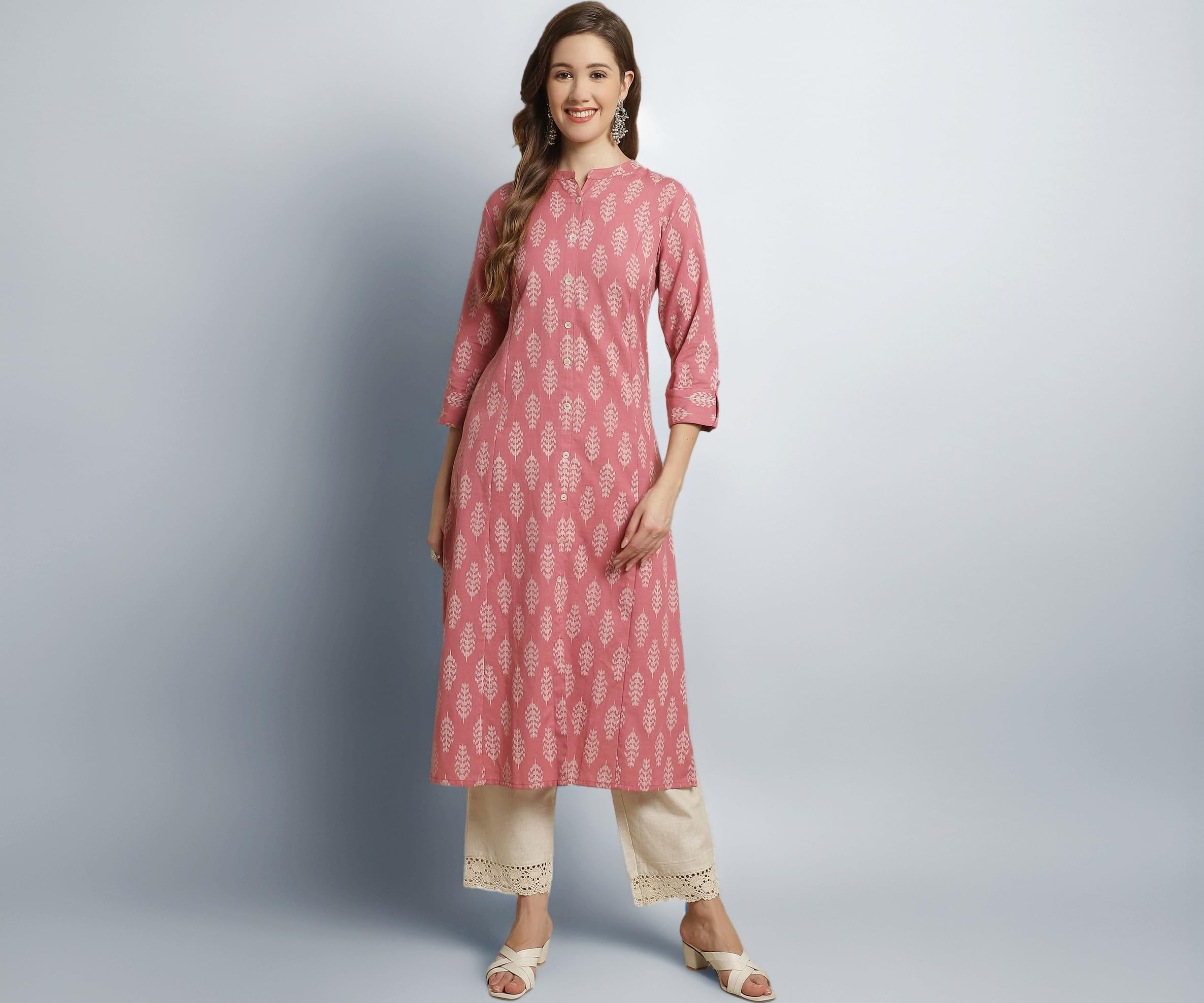 Pistaa's Women's Cotton Relaxed Fit A Line Floral Print A-Line Kurta