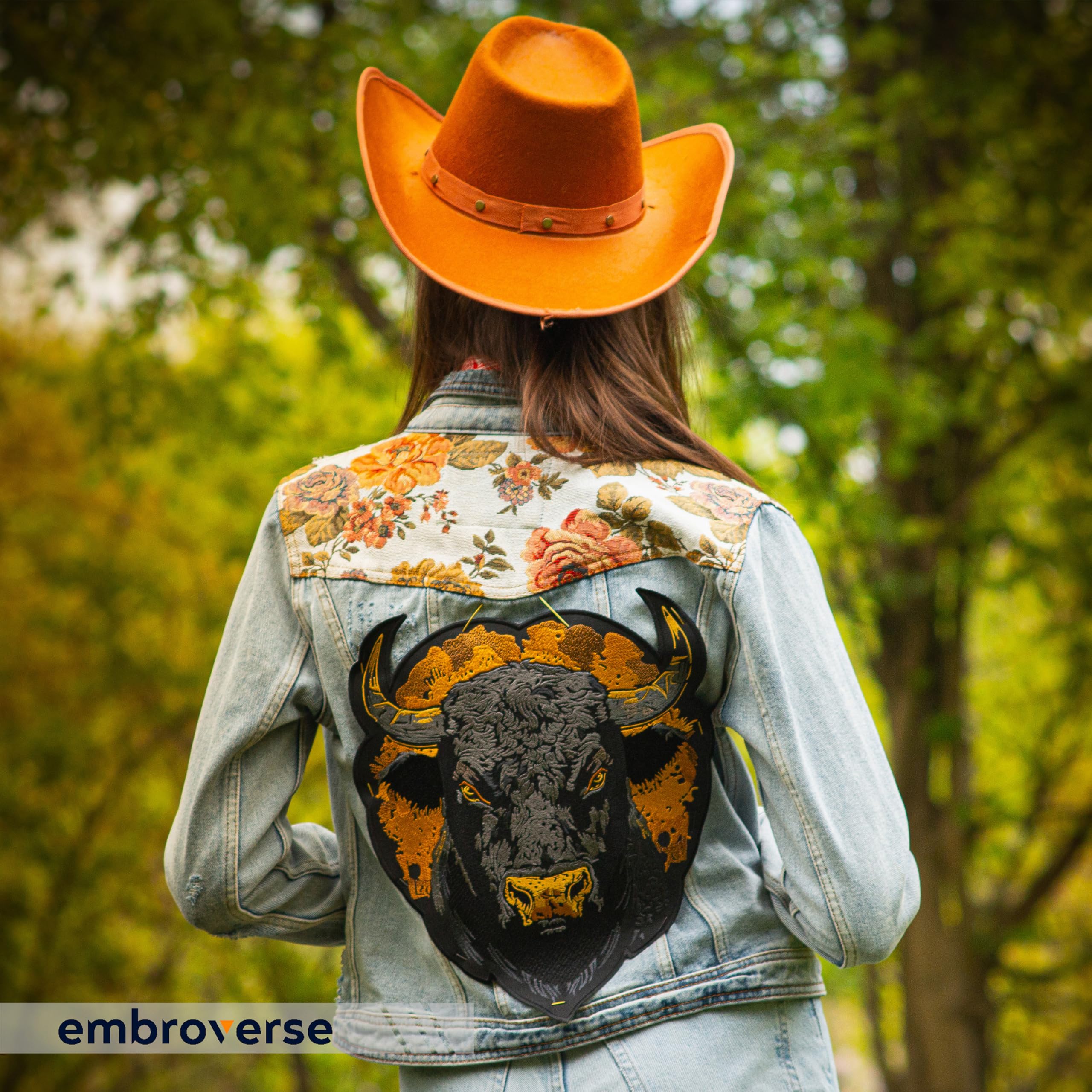 EMBROVERSE Stierkopf Rückenaufnäher, Bestickt zum Aufbügeln