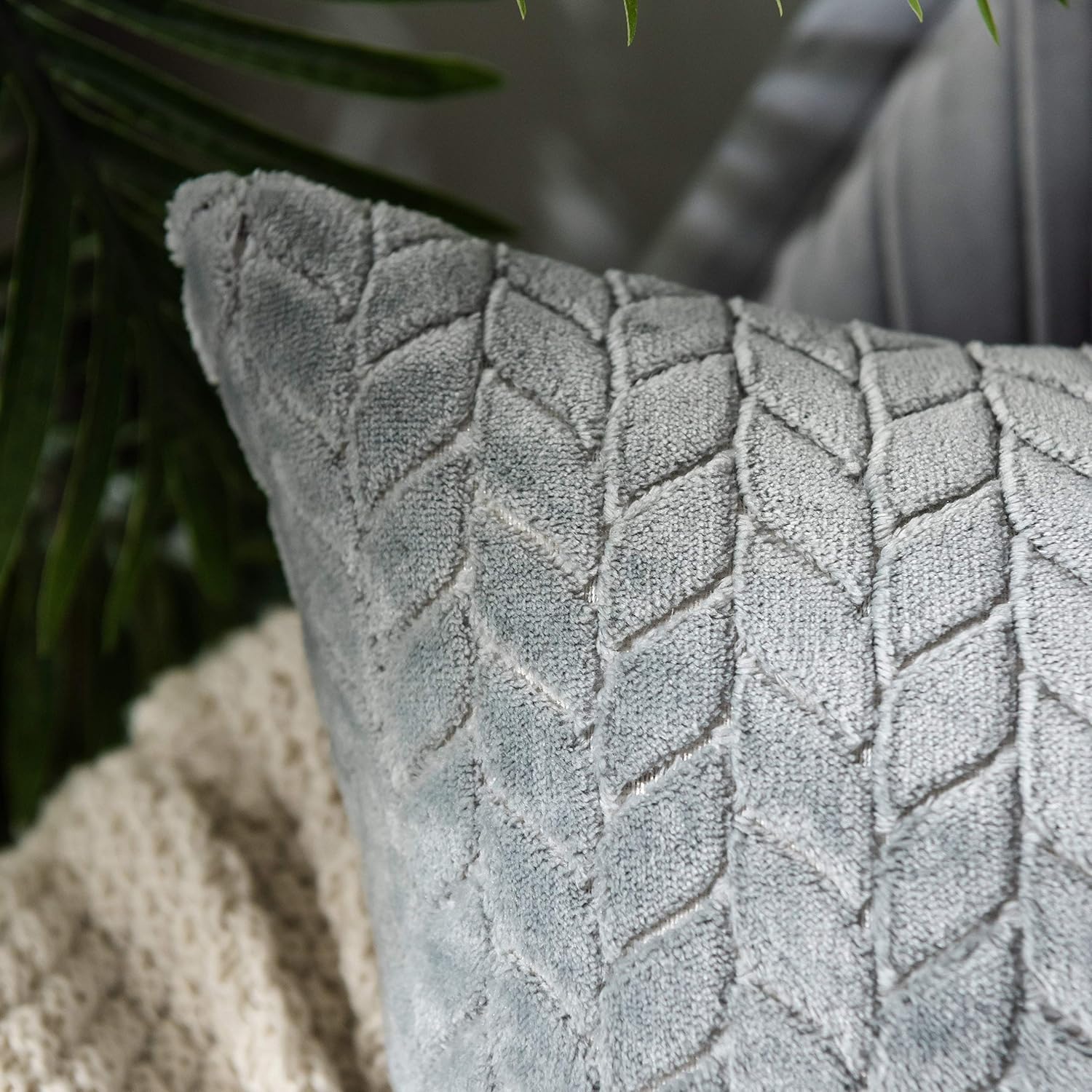 Ohshimun Set of 2 Decorative Pattern Throw Pillow Cases, Comfortable Coral Velvet Cushion Covers for Sofa Couch and Bed - 20"x20", Grey.
