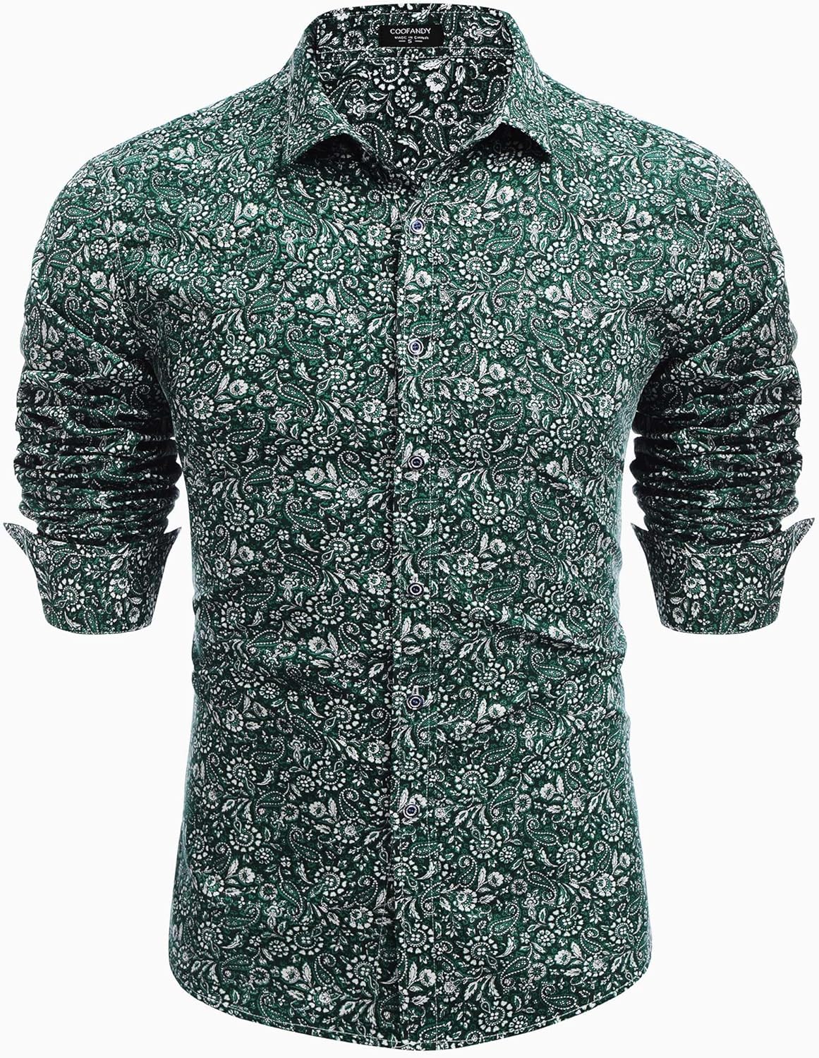 COOFANDY Men's Paisley Cotton Long Sleeve Shirt Floral Print Casual Retro Button Down Shirt