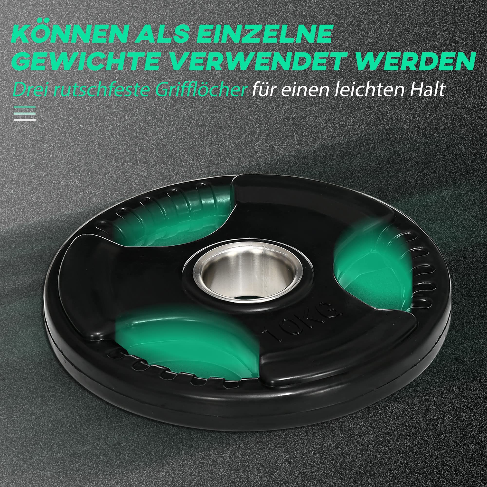 SPORTNOW Hantelscheiben 2er-Set, Tri-Grip gummierte Olympiascheiben, bodenschonender Gewichtsscheiben mit 5 cm Bohrung, drei Griffen, für Gewichtheben, Krafttraining