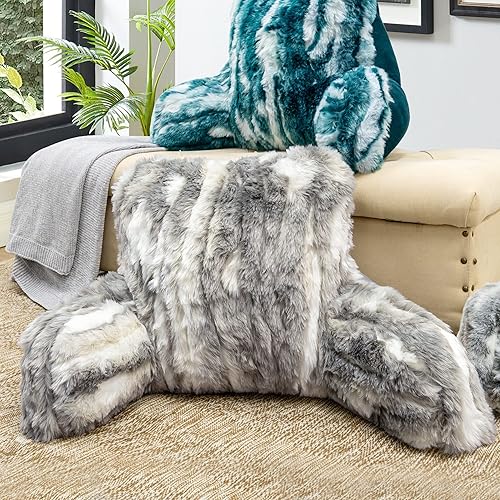 Miniatura 3 de DO-IT-Yourself - Almohada jacquard de piel sintética de conejo con brazos para sentarse en la cama, funda extraíble y relleno separado, necesita