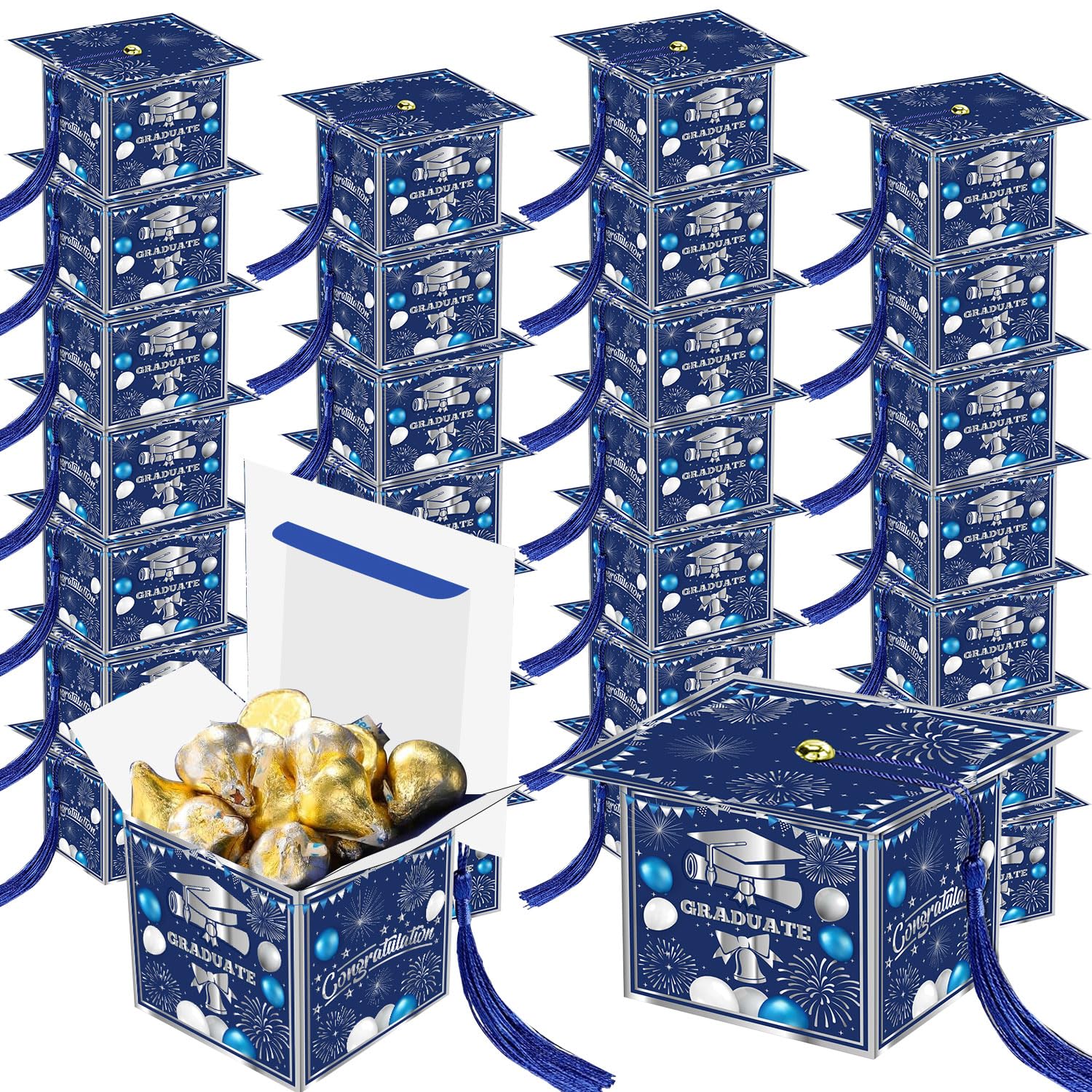 Photo 1 of 100 Pcs Graduation Candy Boxes,Class of 2026 Graduation Candy Boxes with Tassel,Mini Graduation Cap Gift Boxes,Small Treat Chocolate Box Centerpieces for Tables Party Decorations Graduate Favors Supplies