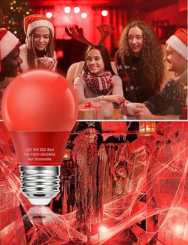 Miniatura 5 de Bombillas rojas A15 para decoración de Halloween, bombilla de color de 5 W equivalente a 40 vatios, bombilla LED roja de base media E26 para