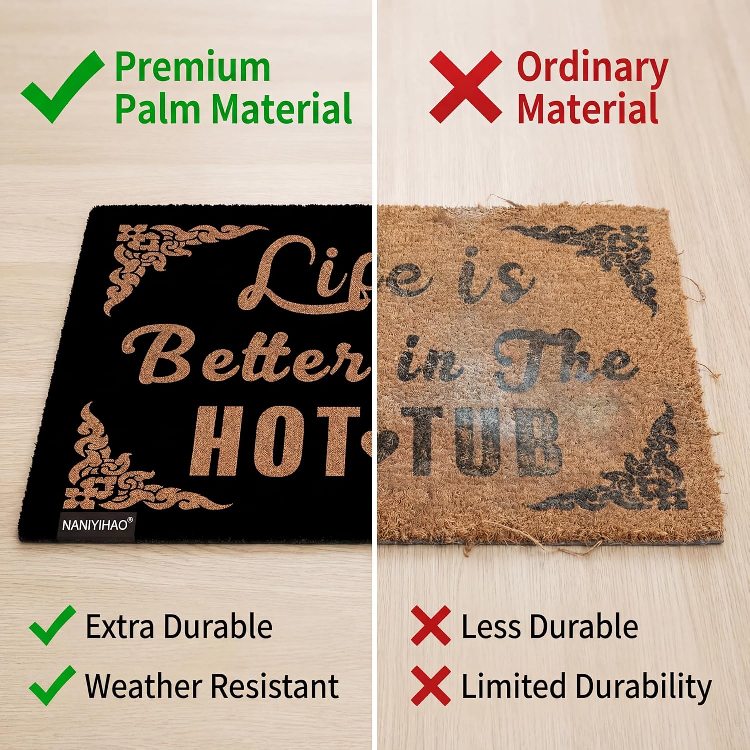 Life is Better in The Hot Tub Welcome Mats for Front Holiday Funny Rubber Front Door Mats Outdoor Entrance Non Slip Mats Indoor Decor Bathroom Mat Entrance Rug, 30 x 17 Inches 10mm Thick