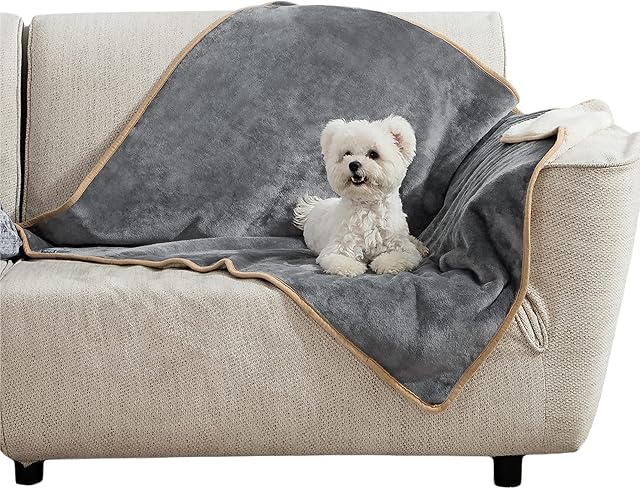 Lesure Waterproof Dog Blanket Washable - 100x80cm Fleece Pet Blanket For Medium Dogs and Cats,Personalised Kitten Throw Protects Bed and Sofa with Soft Plush, Grey
