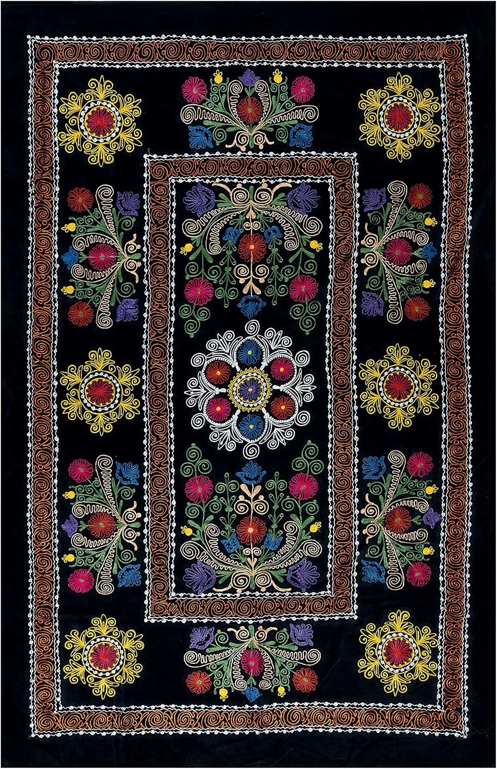 4.5x6.8 Ft Unique Vintage Silk Hand Embroidered Suzani Bed Cover from Turkey, Ca 1970. RS91