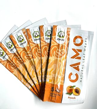 6 Packs CAMO Natural Leaf Wraps Peach 30 Sheets with an Official Camo Cones Sticker