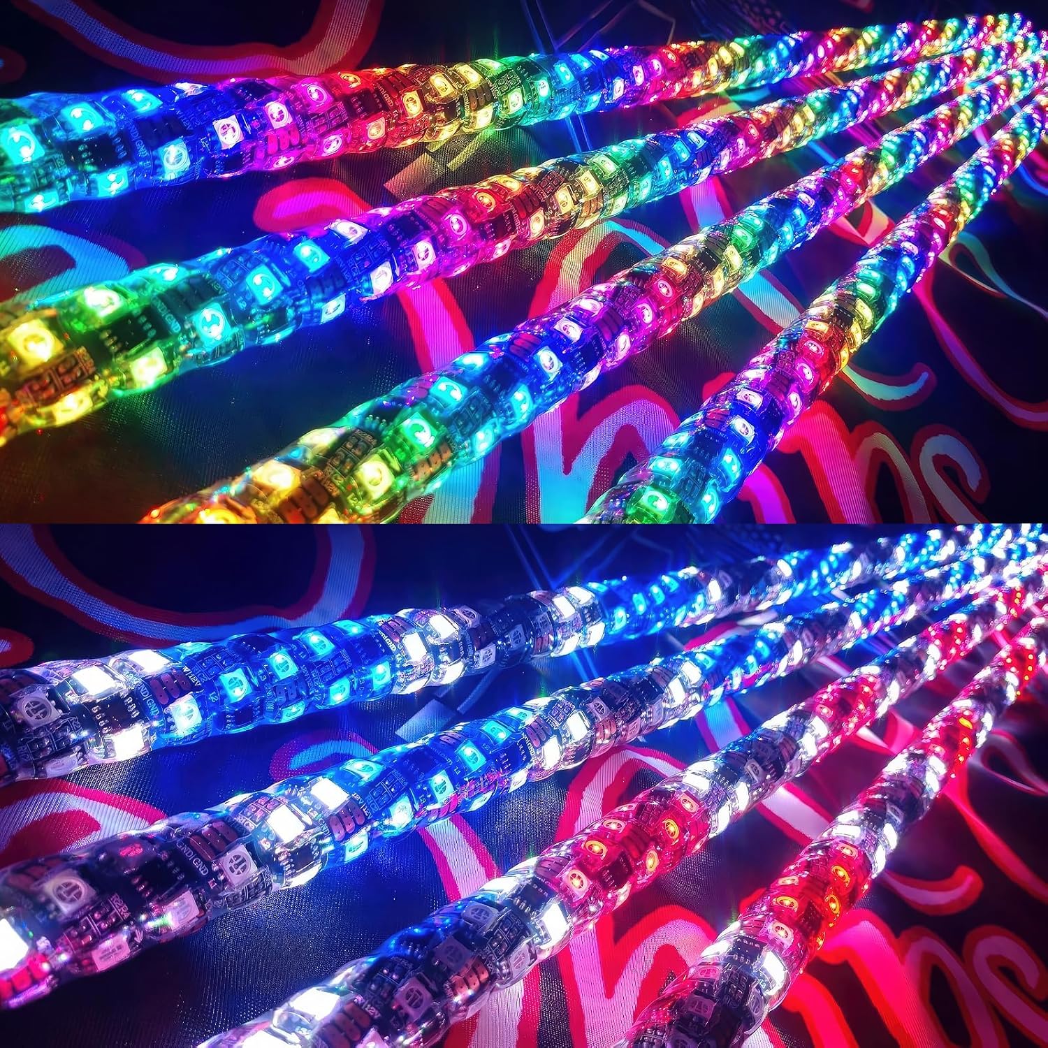 Whip Lights, 2Pcs 1FT RGB LED Whip Lights for Side by Side with Wireless Remote and APP Control, RGB Chasing Lighted Antenna Whips for UTV ATV Truck Polaris Dune Buggy RZR Can-Am