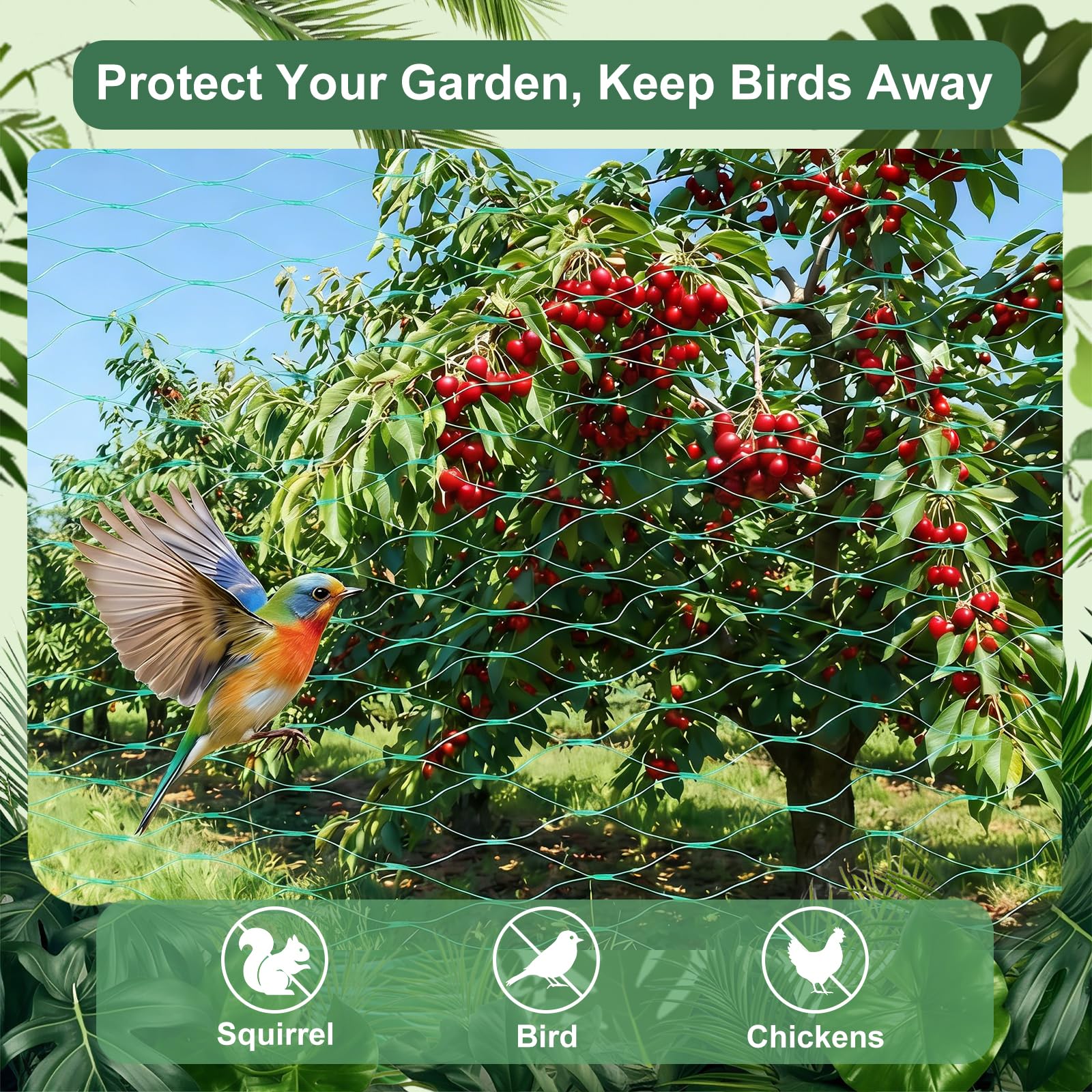 Rete Anti Uccelli Verde, 4 x 12 M Reti Anti Piccioni a Maglia Fine, Rete Protezione Piante, Reti per Uccelli Protezione per Stagni, Alberi da Frutto, Ortaggi, Fiori, Arbusti (Verde-4 * 12M) - 4