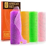UJFQBH 4 Pieces African Net Sponge African Net Long Net Bath Sponge Exfoliating Shower Body Scrubber Back Scrubber Skin Smoother,Great for Daily Use (Purple, Orange, Green, Pink)